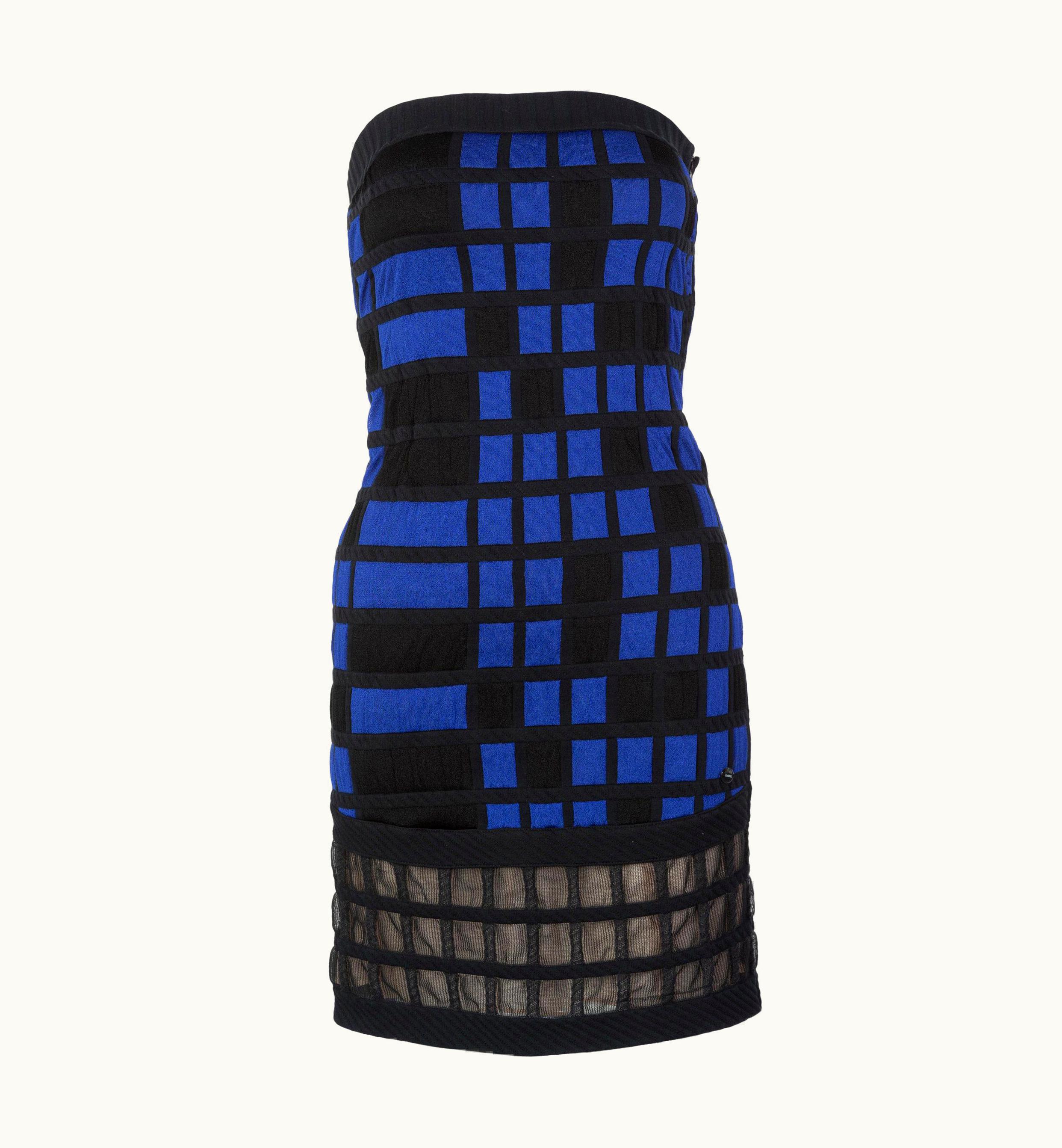 Chanel Chanel Black Blue Strapless Mini Dress Runway 2013