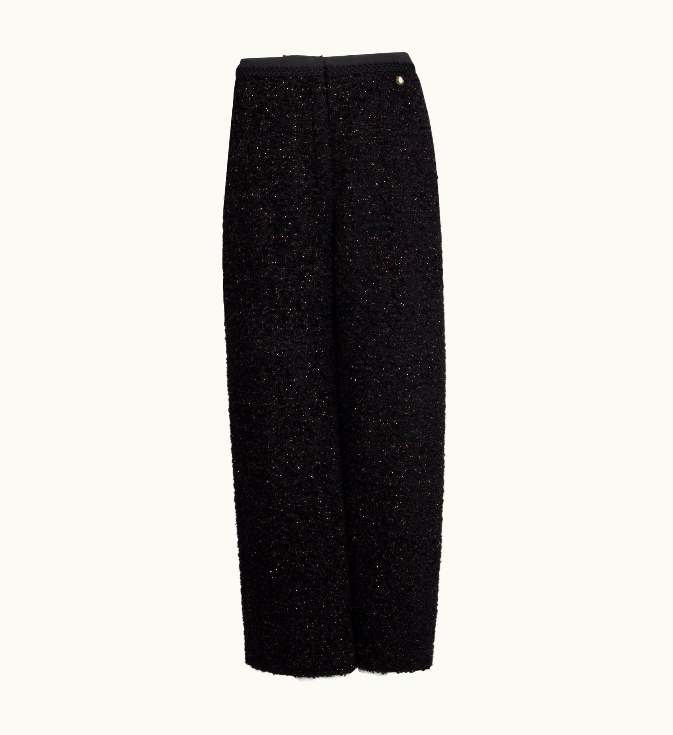 Chanel Chanel Black Wool Blend 2017 Cosmopolite Boucle Tweed Wide Leg Pants