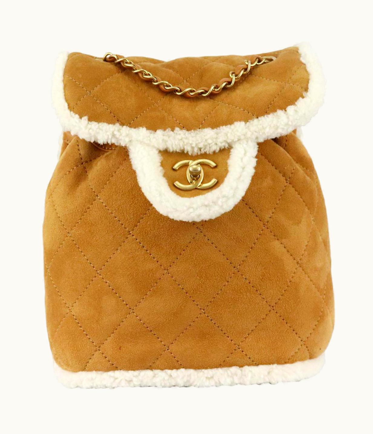 Chanel Chanel 2018 Coco Neige Shearling Trimmed Quilted Suede Backpack