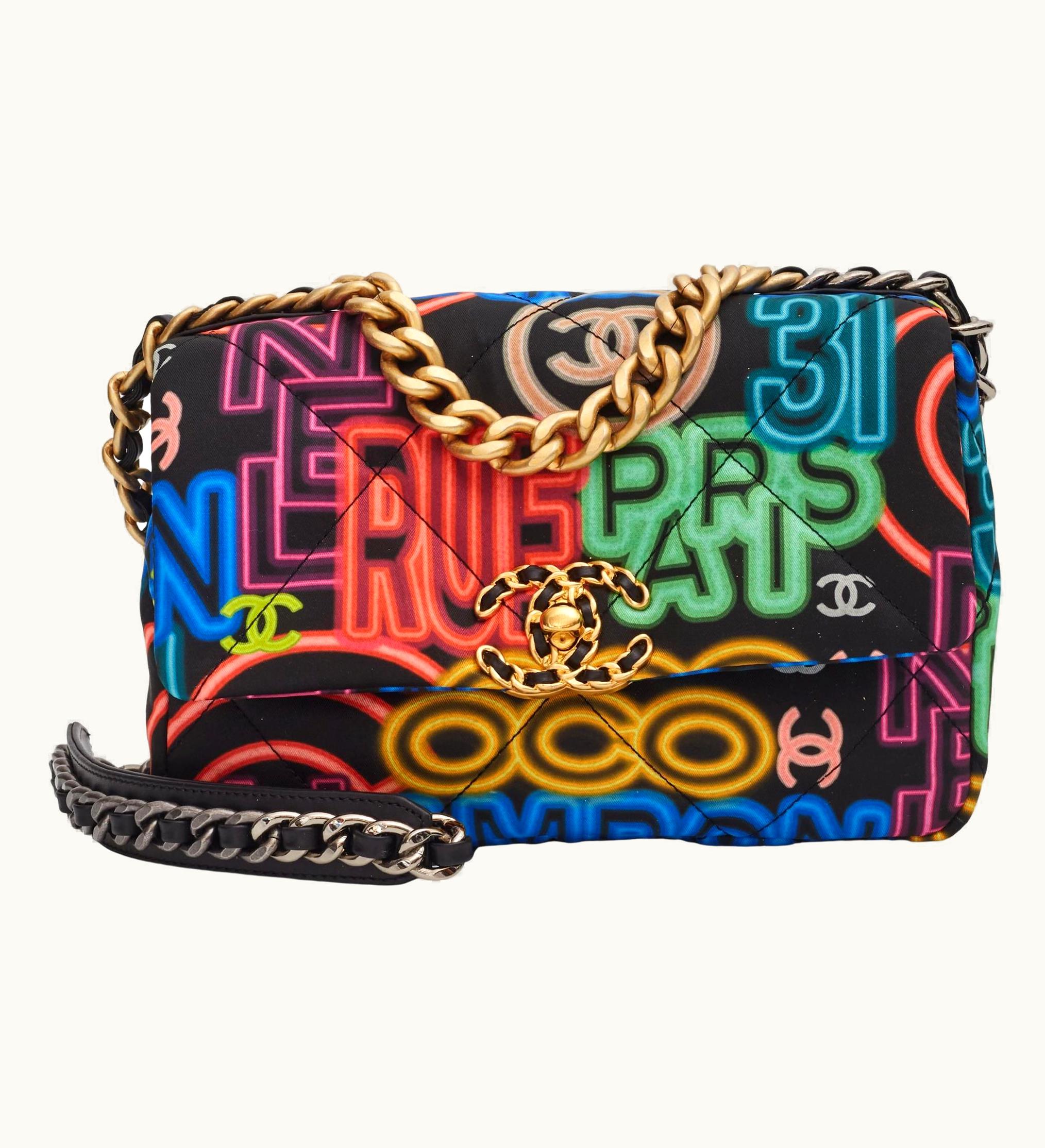 Chanel Chanel 19 Neon Logos Canvas Medium Flap Bag 2021
