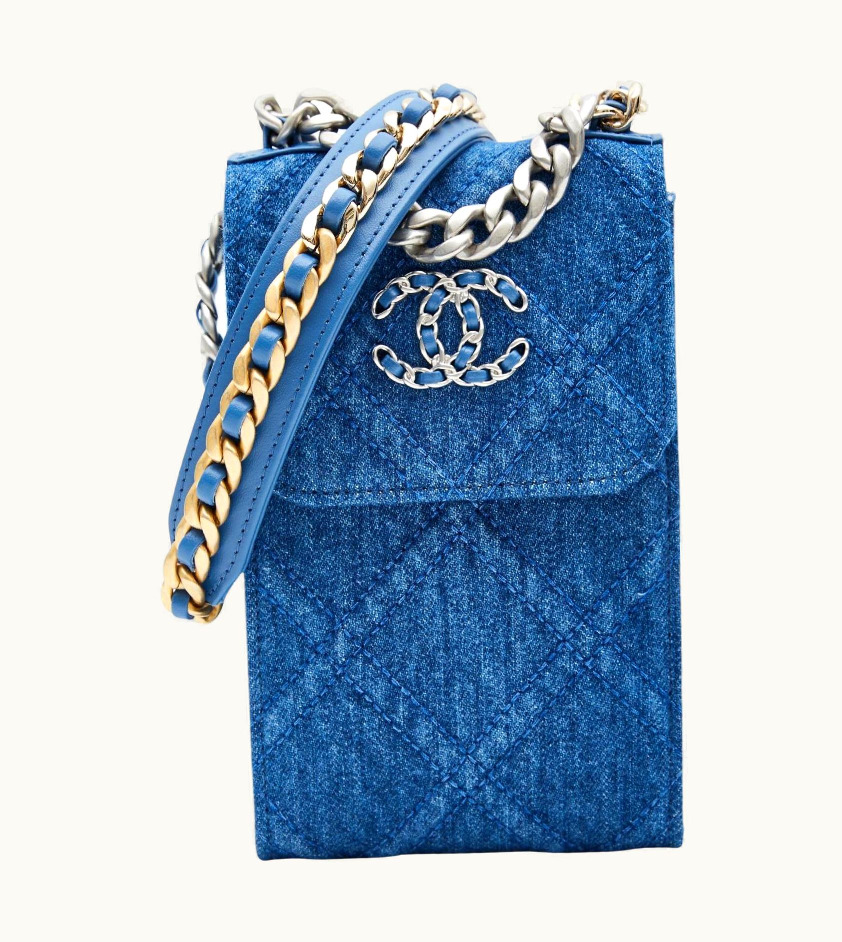 Chanel Chanel Phone Holder 19 Blue Denim Crossbody Bag (2021)