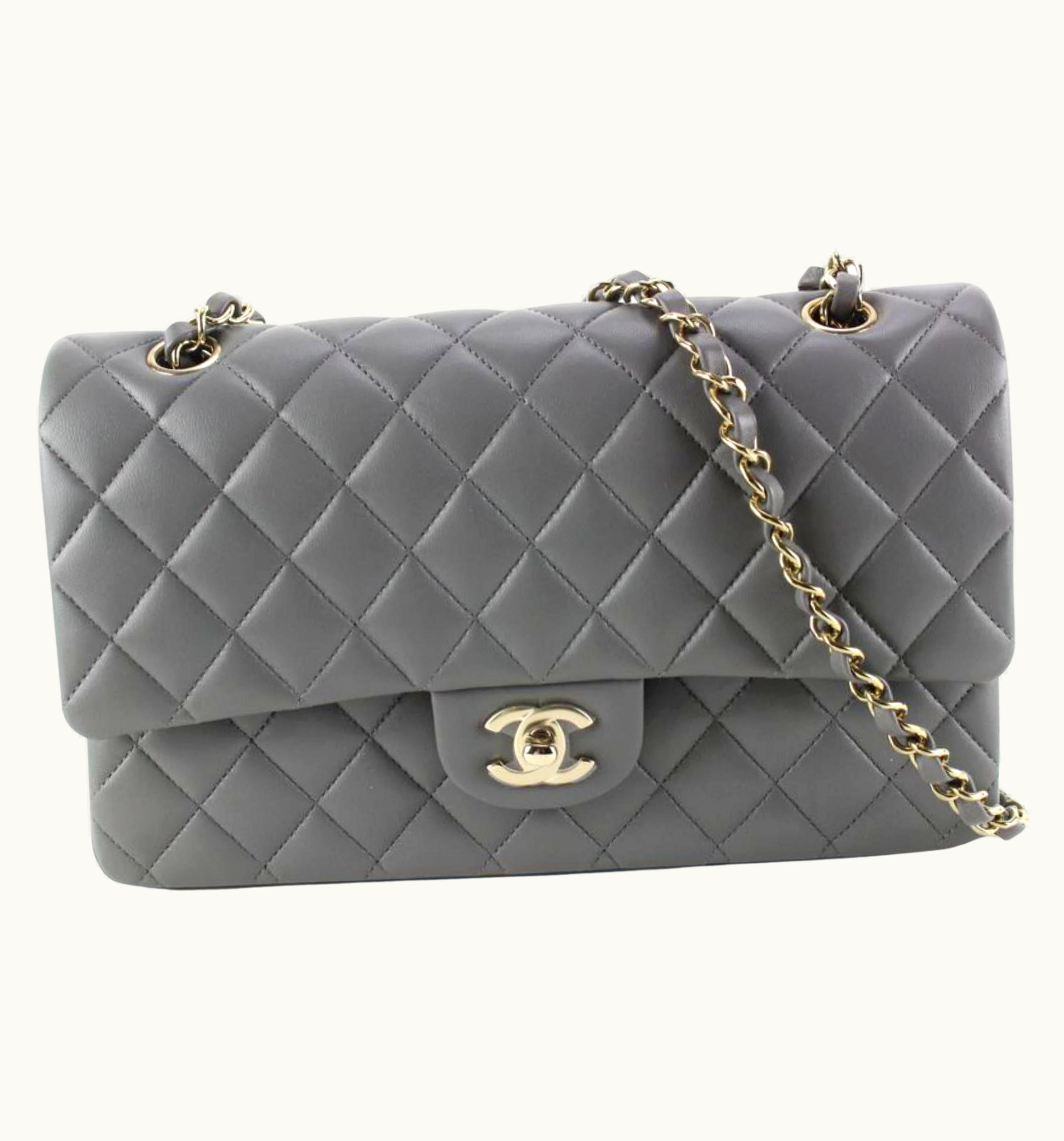 Chanel Chanel 2022 Dark Grey Quilted Lambskin Medium Classic Double Flap Gold 77ca85