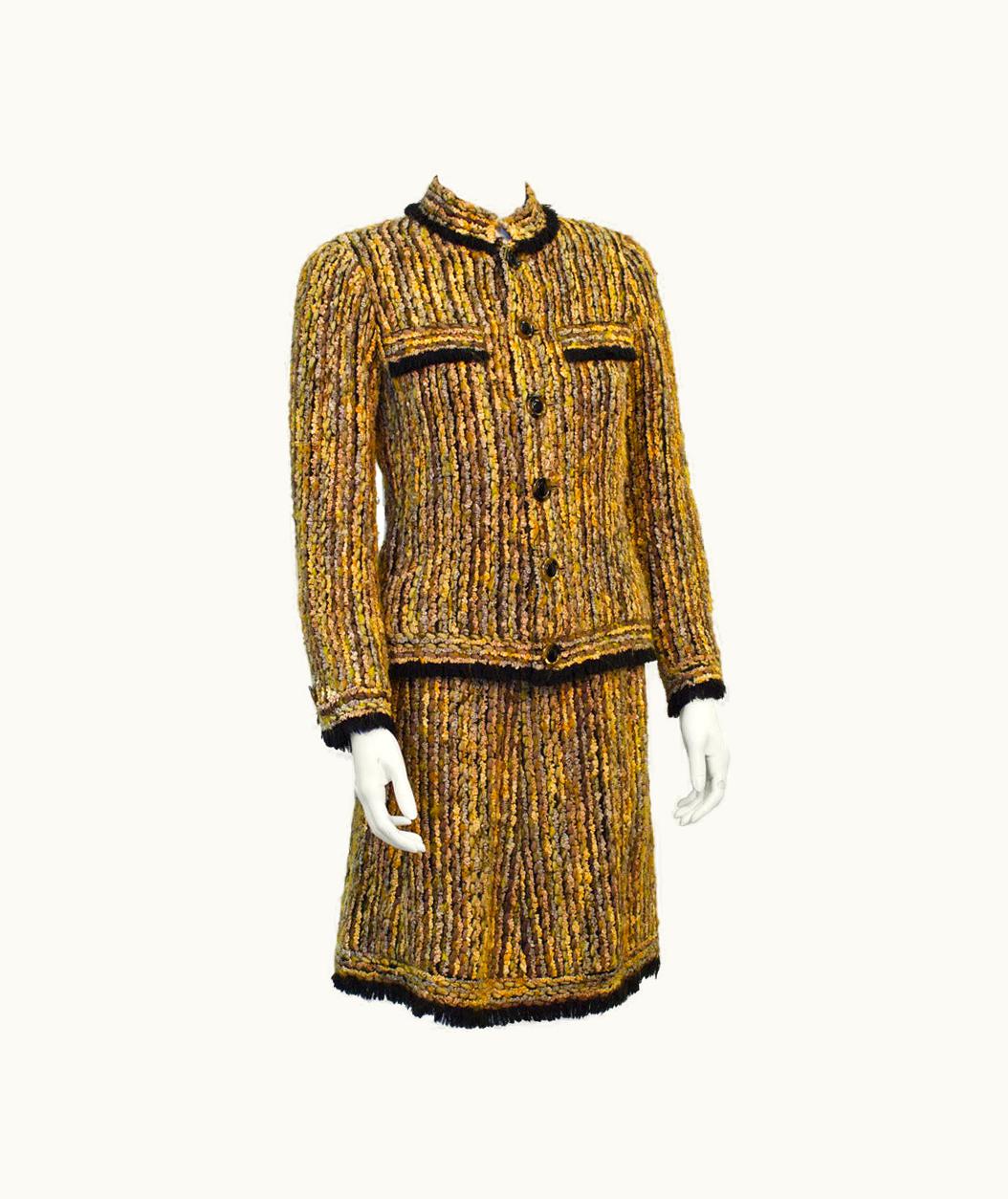 Chanel 1970' Chanel Haute Couture Black And Brown Skirt Suit