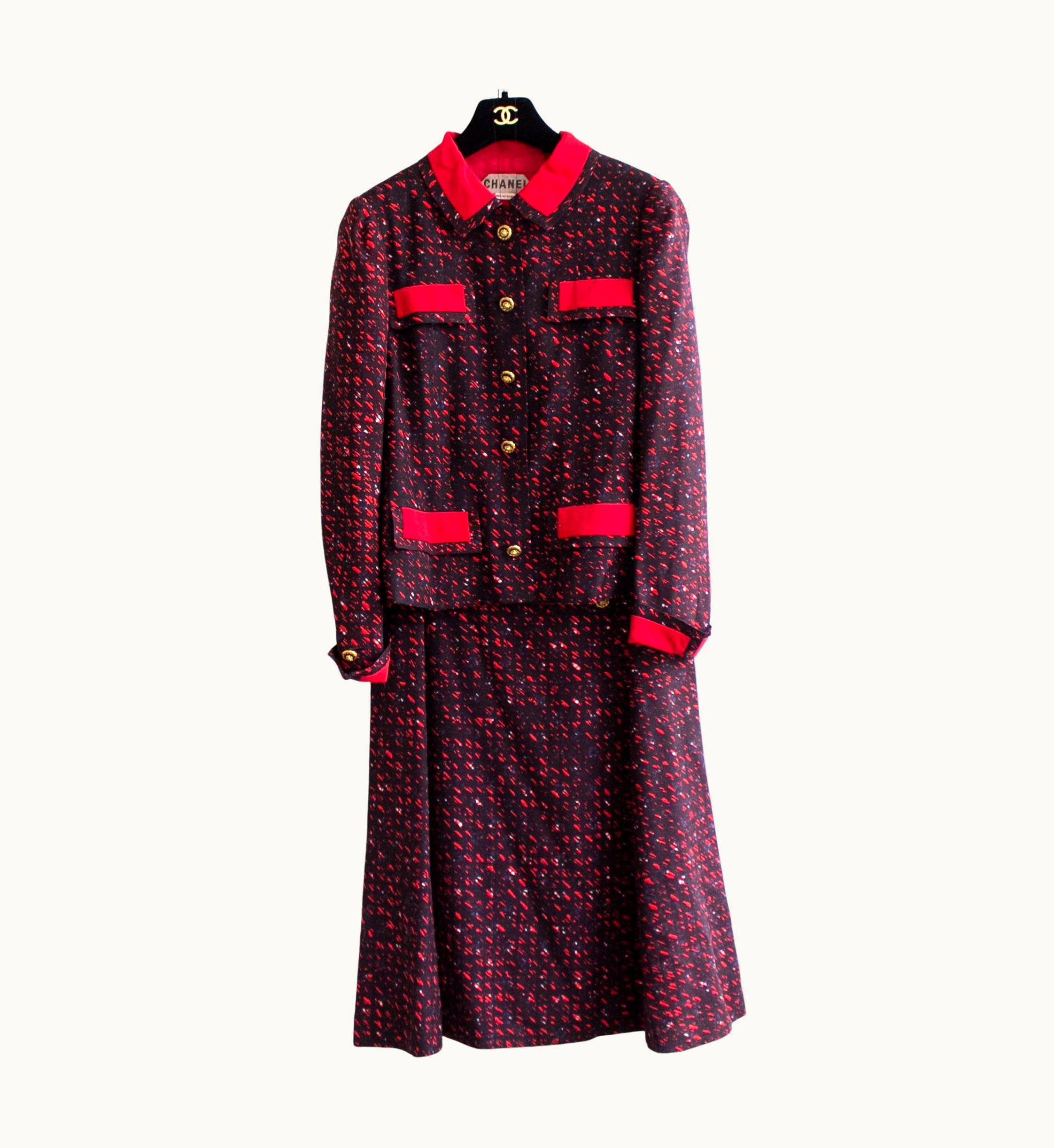 Chanel Chanel Vintage Haute Couture 1970s Red Blue Gold Lion Jacket Skirt Suit