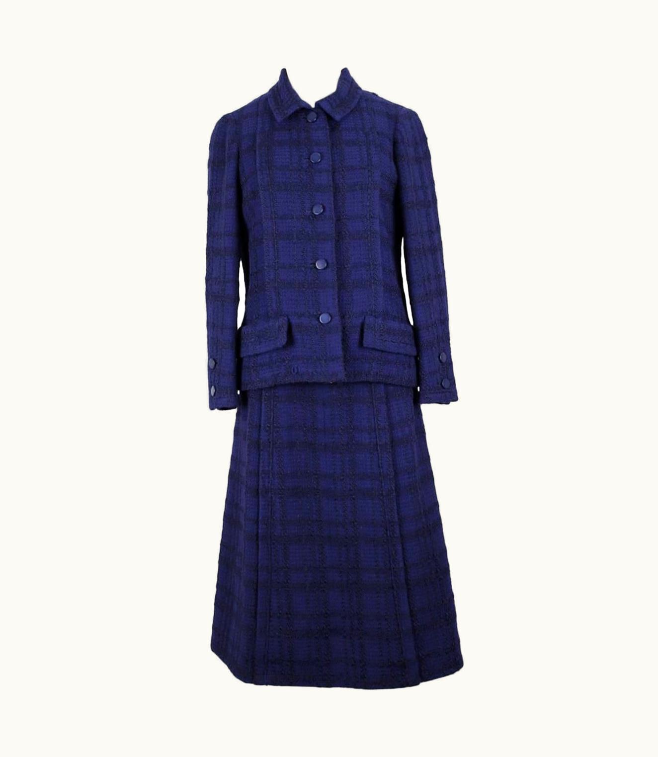 Chanel Chanel Haute Couture Gentian Blue And Black Bouclé Jacket & Skirt Suit, AW 1971