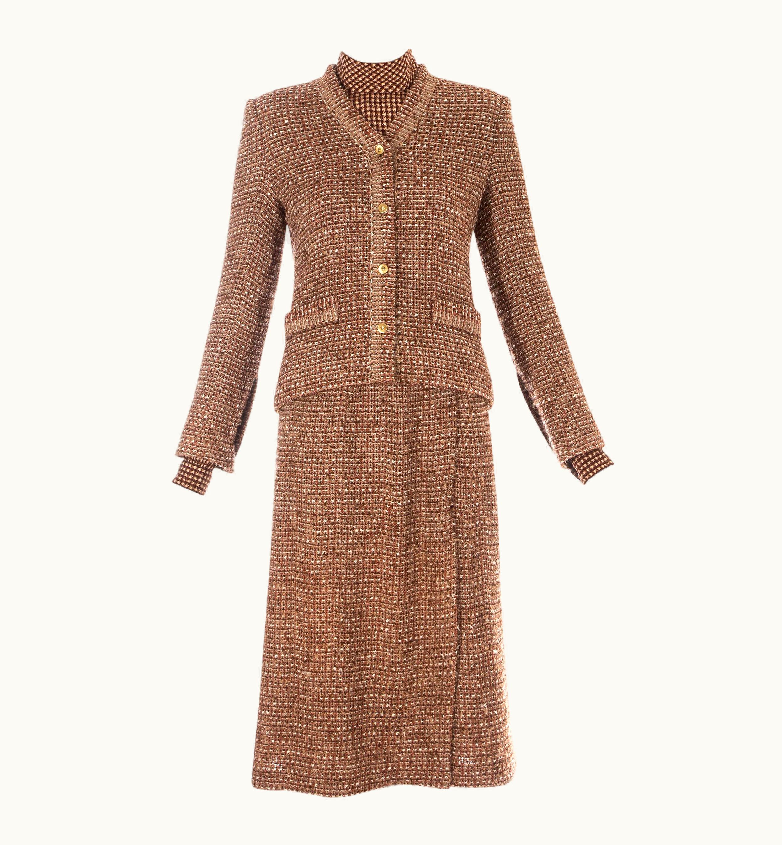 Chanel Chanel Brown Wool Tweed 3 Piece Skirt Suit, C. 1970s