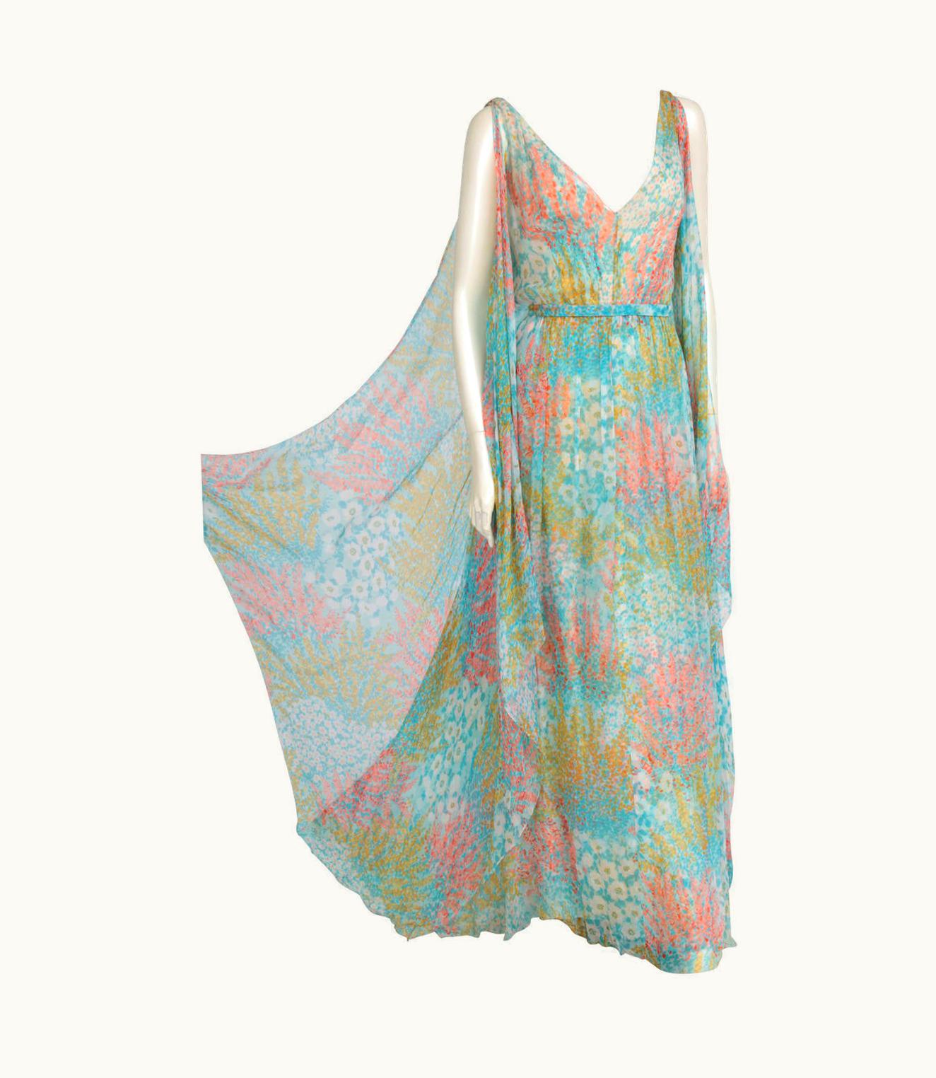 Chanel Chanel Haute Couture Printed Silk Chiffon Gown, Circa 1970