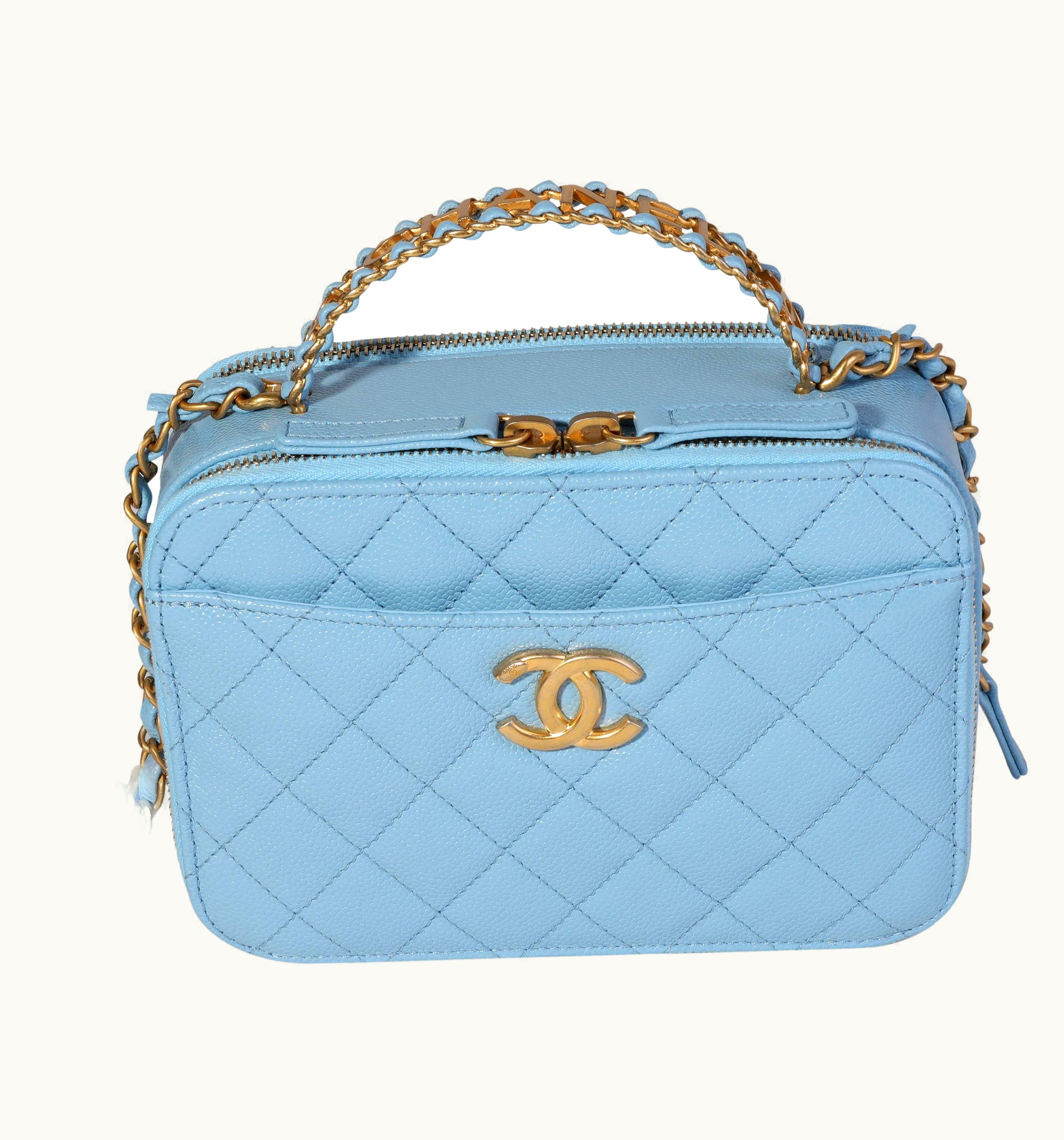 Chanel Chanel Light Blue Quilted Caviar Chanel Top Handle Vanity Case