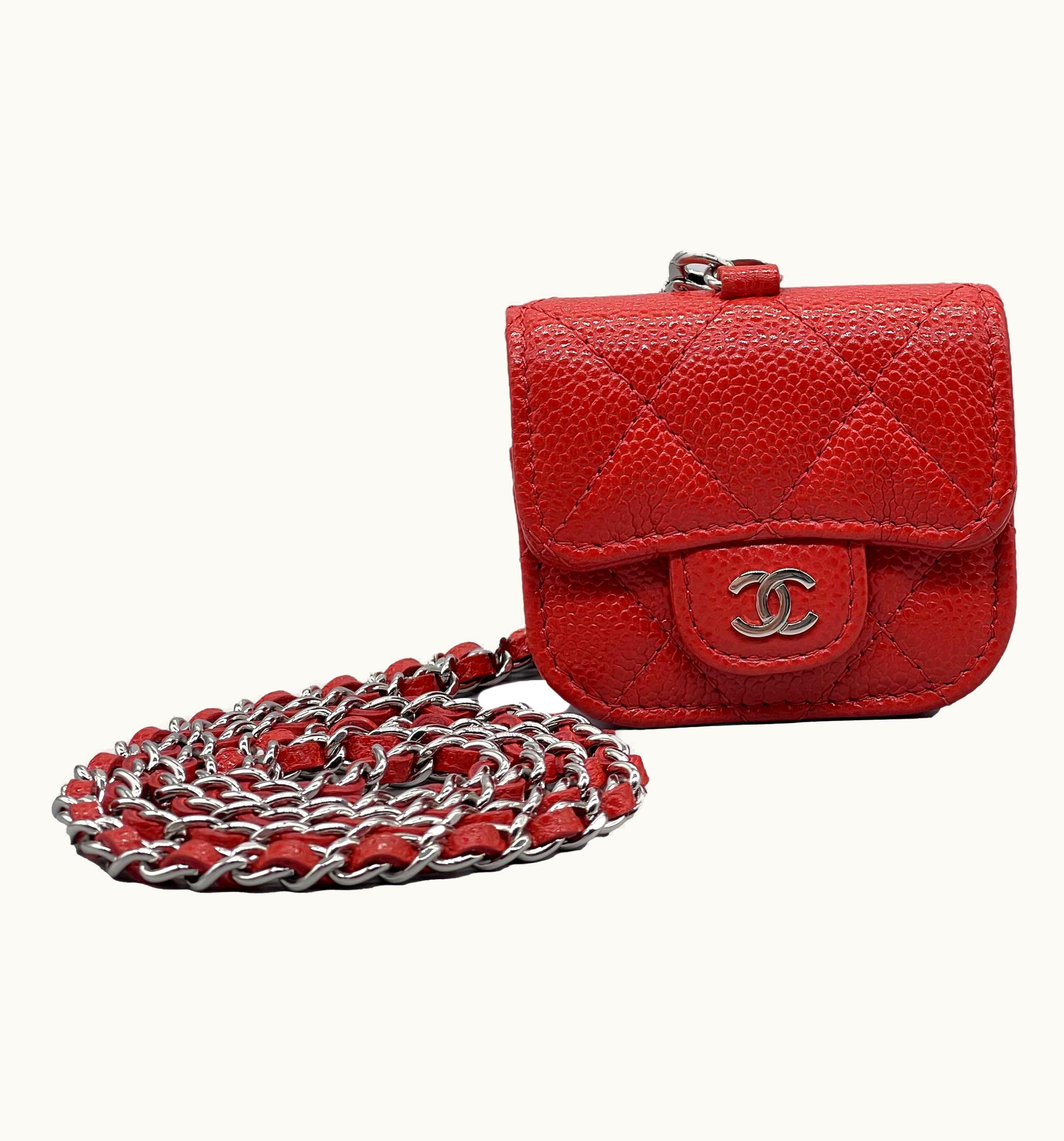 Chanel Chanel Pristine Quilted Caviar Leather Cc Airpod Pro Case S/S Necklace