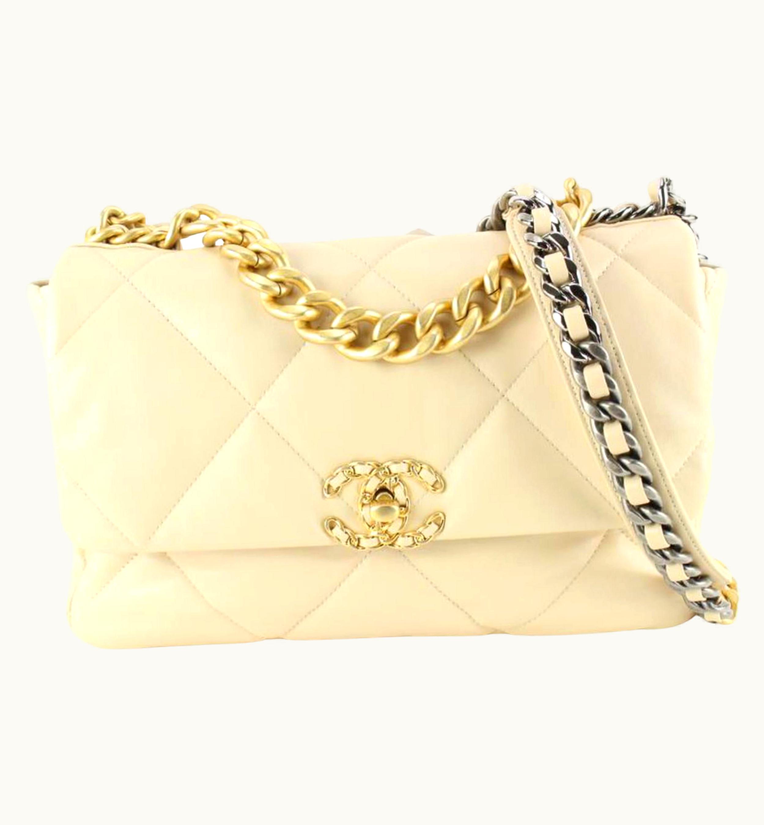Chanel Chanel Beige Quilted Lambskin Large Chanel 19 Flap 66cc725s