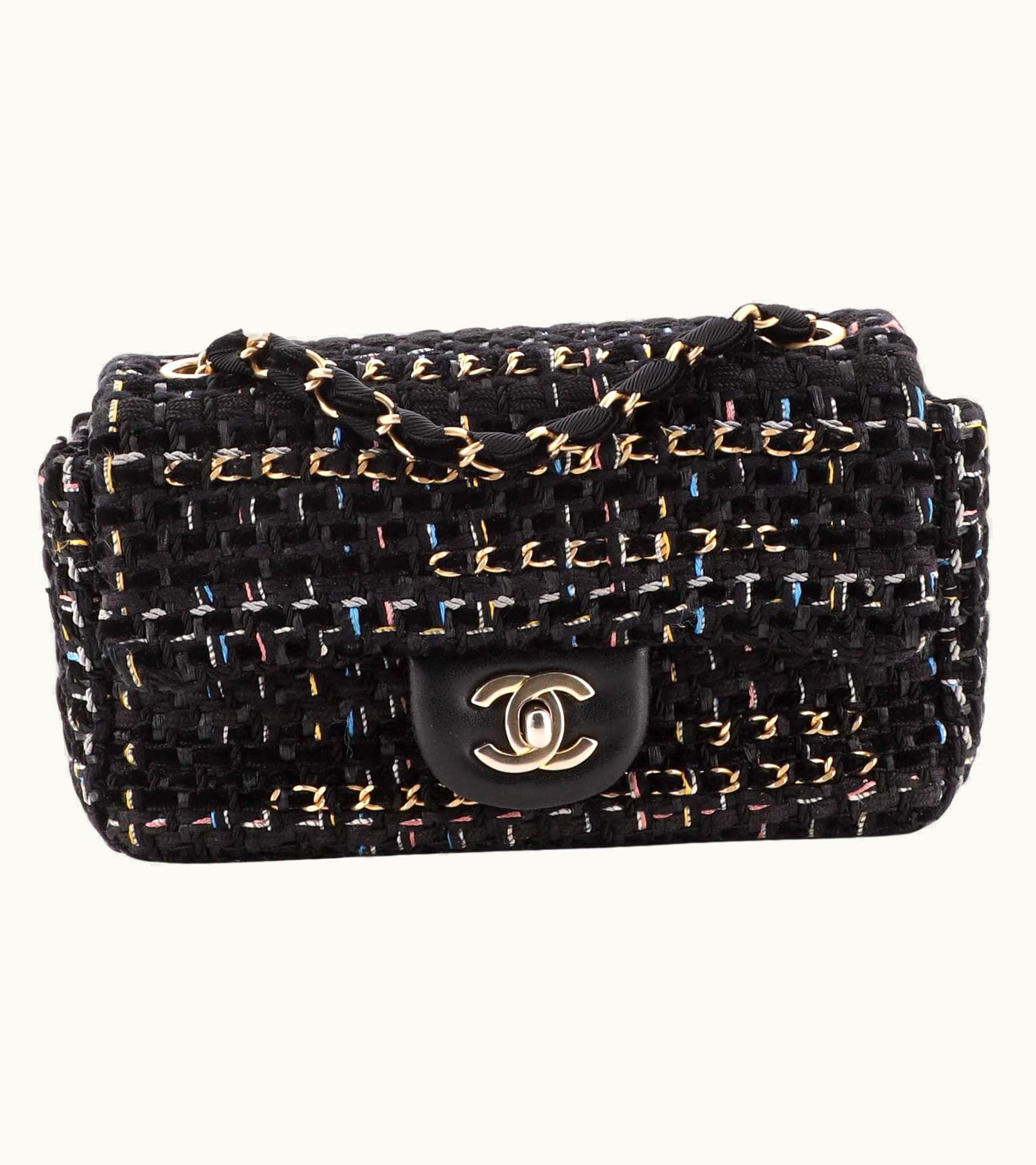 Chanel Chanel Classic Single Flap Bag Quilted Tweed With Woven Chain Mini