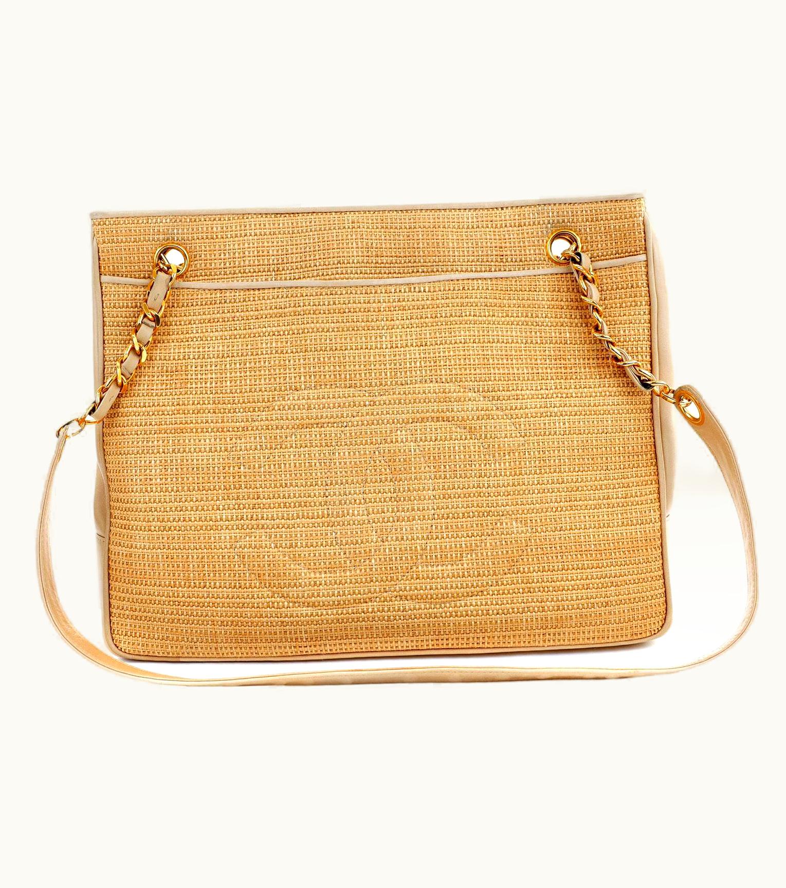Chanel Chanel Vintage Raffia Cc Tote