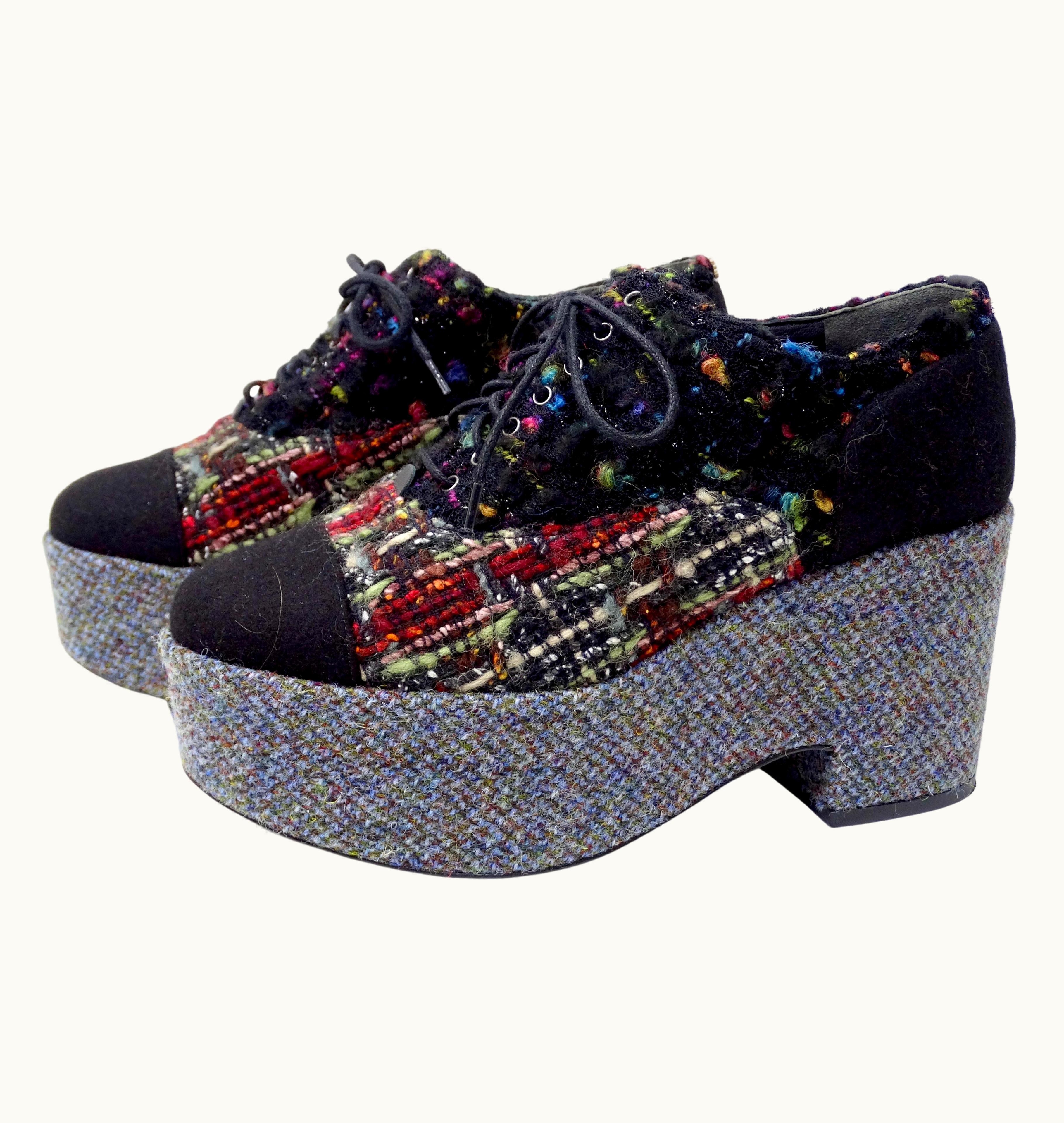 Chanel Chanel Multicolor Tweed Platform Oxfords
