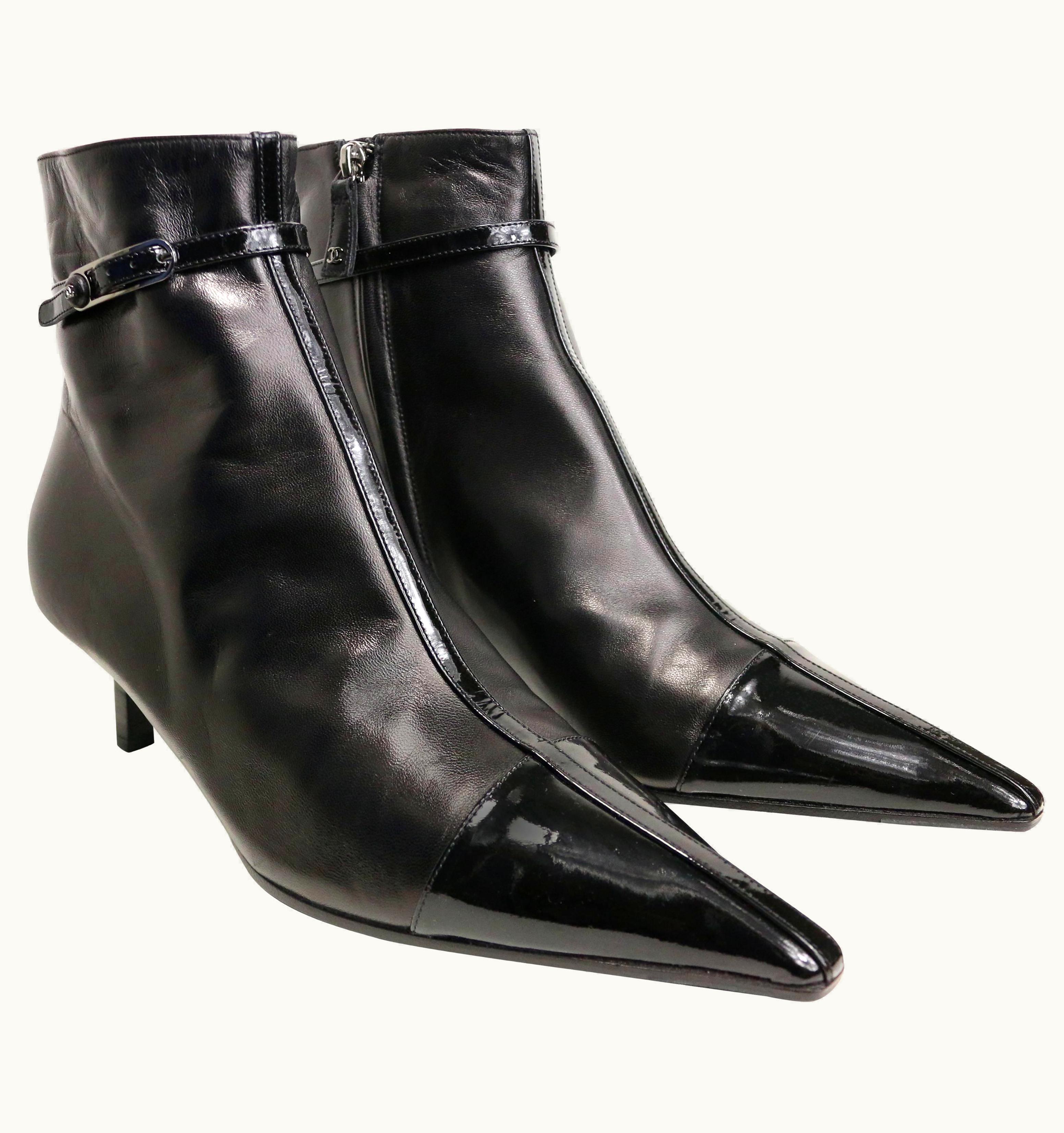 Chanel Unworn Chanel Black Leather Pointy Ankle Boots