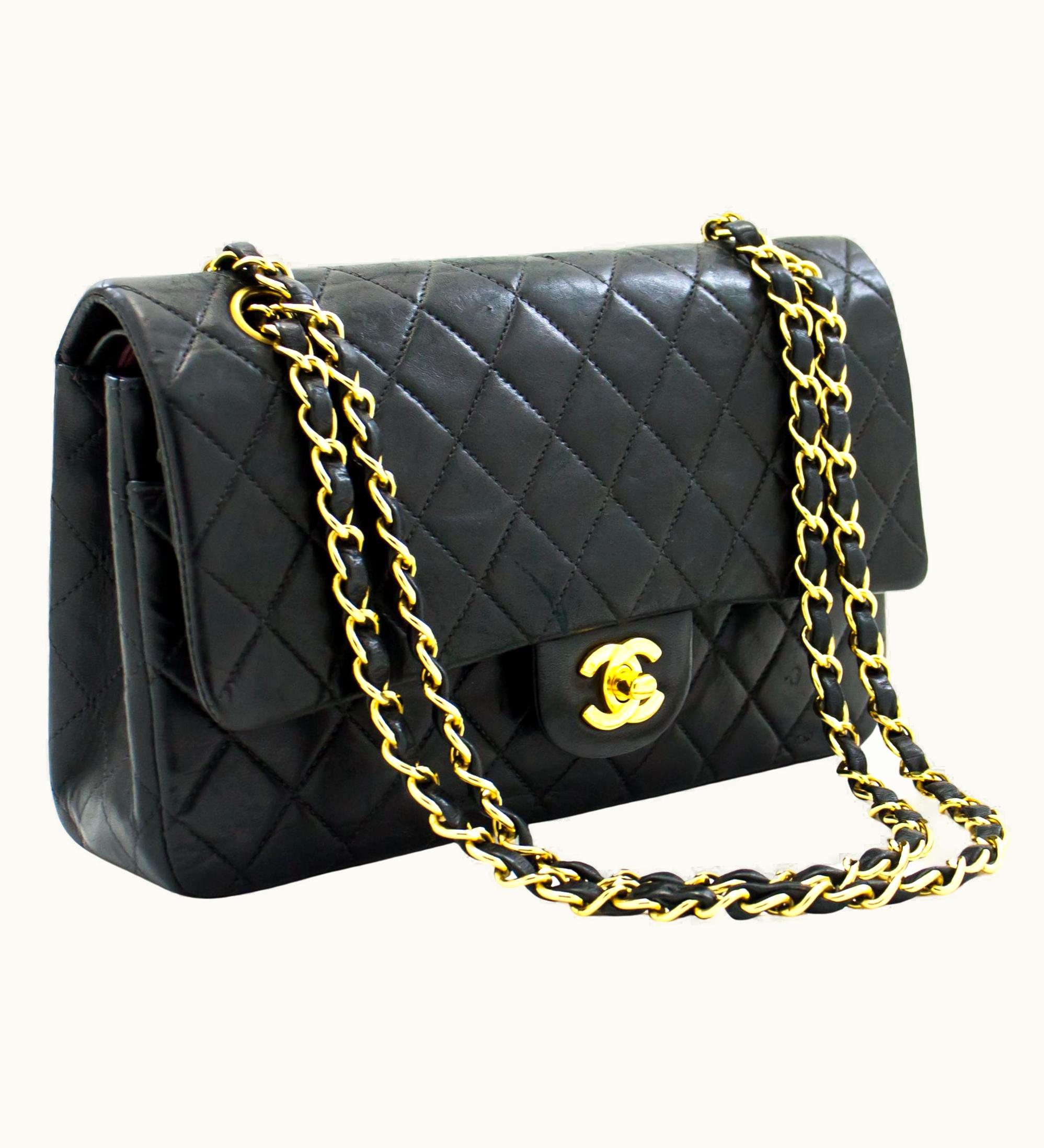 Chanel Chanel 2.55 Double Flap Medium Chain Shoulder Bag Lambskin Black UZ0590243