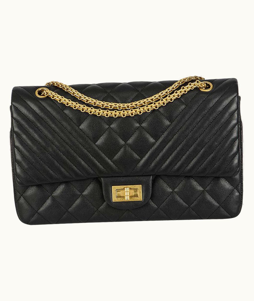 Chanel Chanel Black Caviar Jumbo Chevron Quilted 2.55 Reissue Double Flap Bag