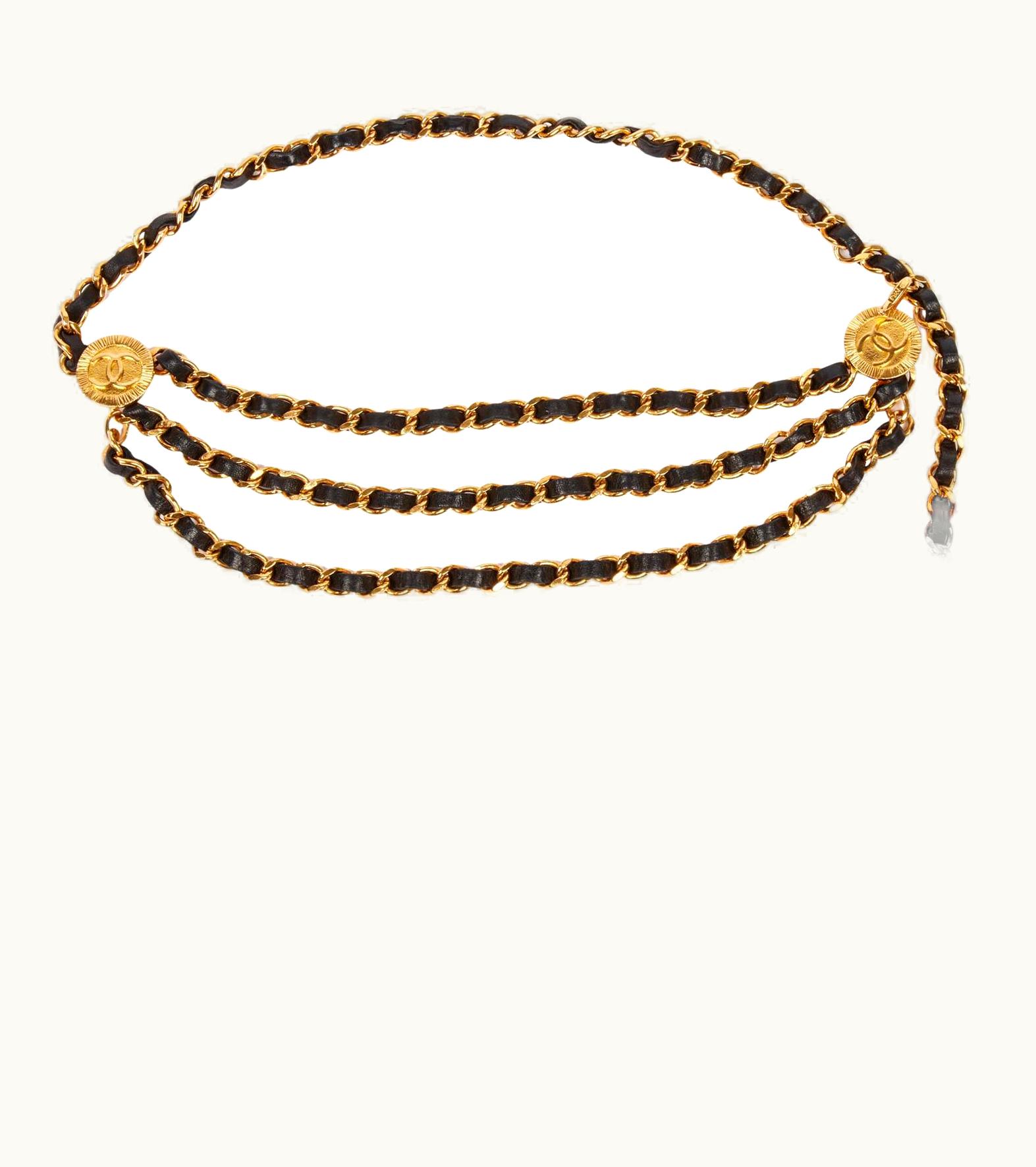 Chanel Chanel Black Lambskin Leather Vintage Chain Belt