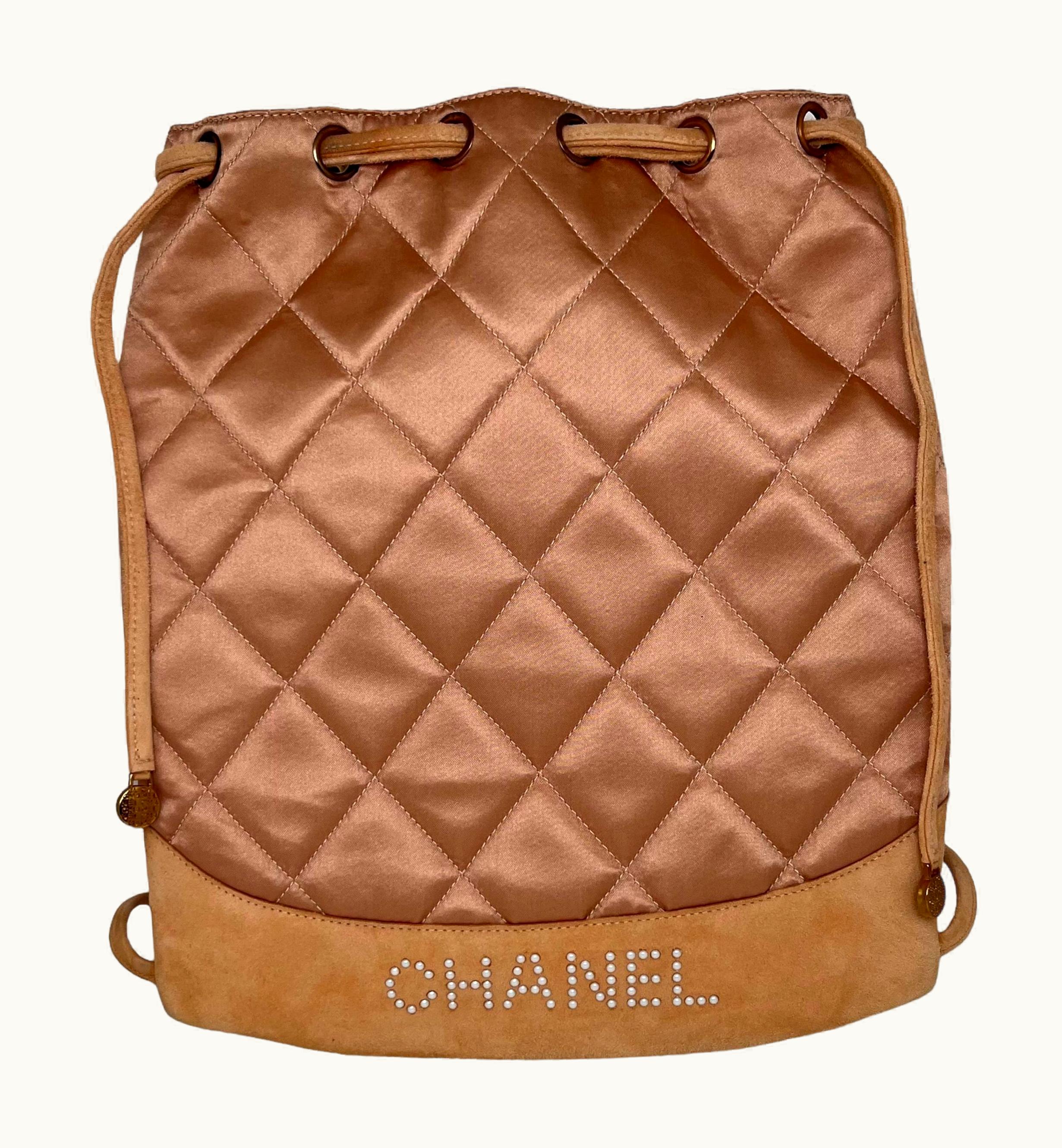 Chanel Chanel Satin & Suede Quilted Drawstring Backpack