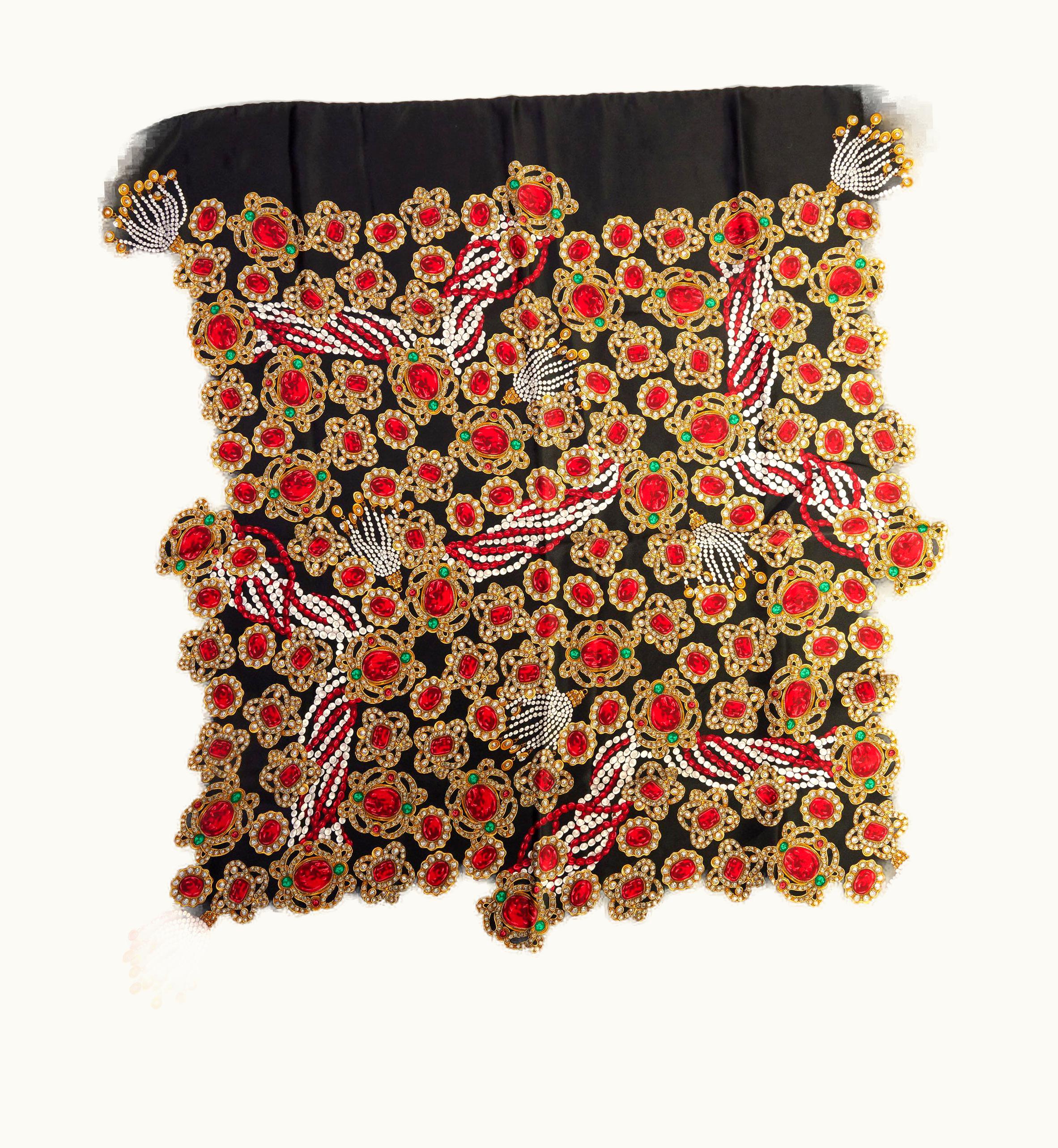 Chanel Chanel Vintage Black Gripoix Silk Scarf