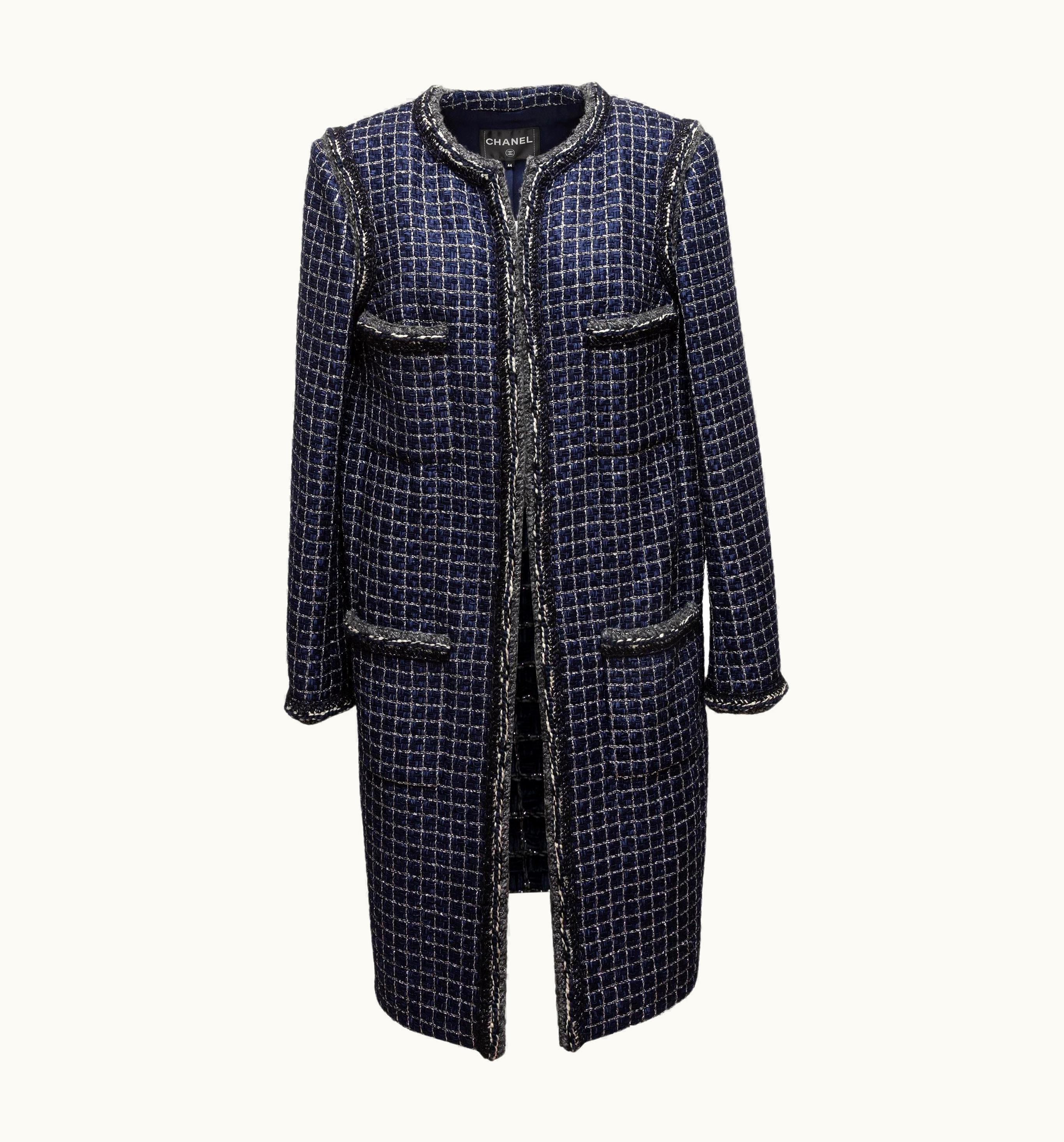 Chanel Chanel Navy & Silver Long Boucle Coat
