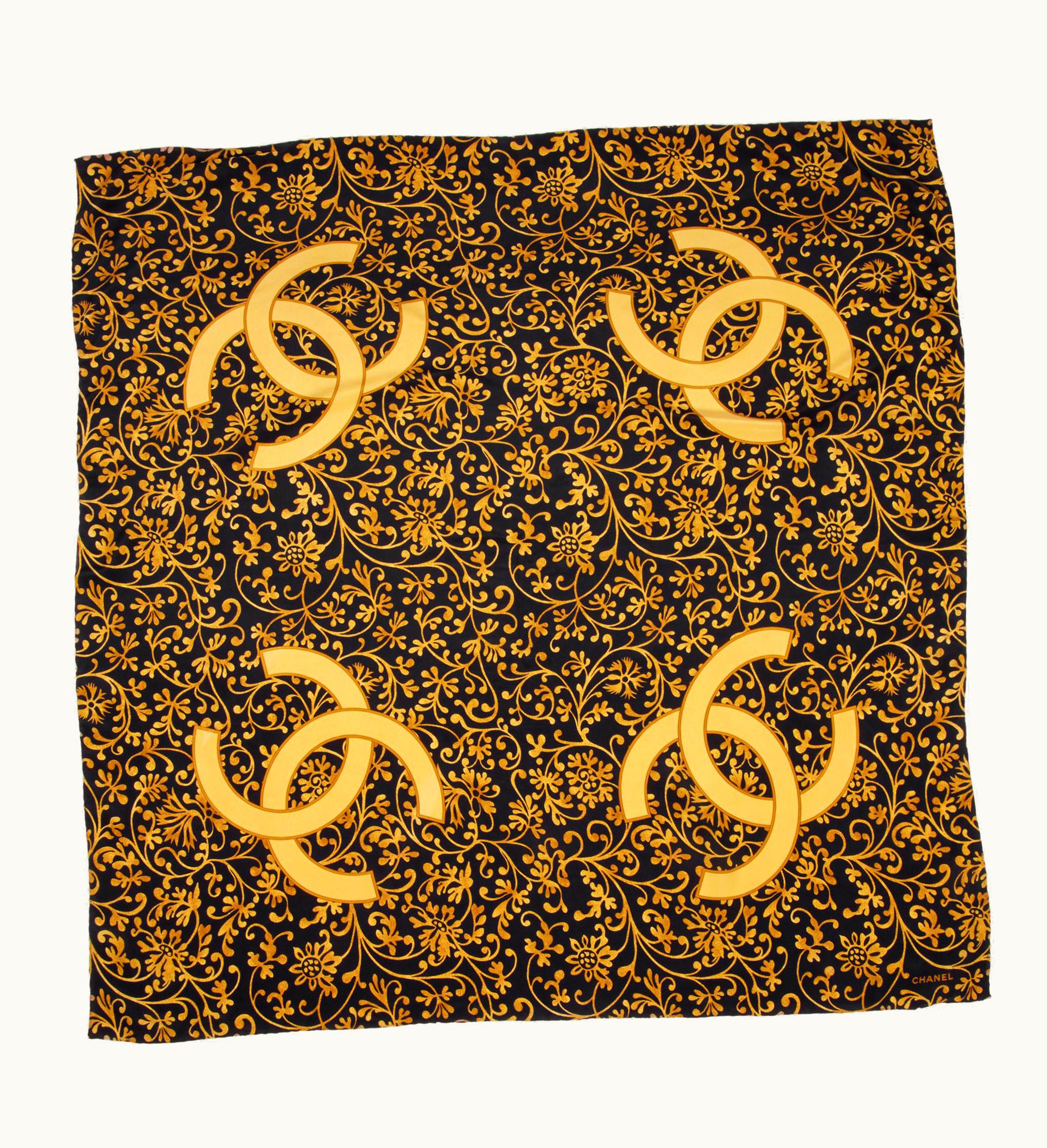 Chanel Chanel Gold Vintage Cc Silk Scarf