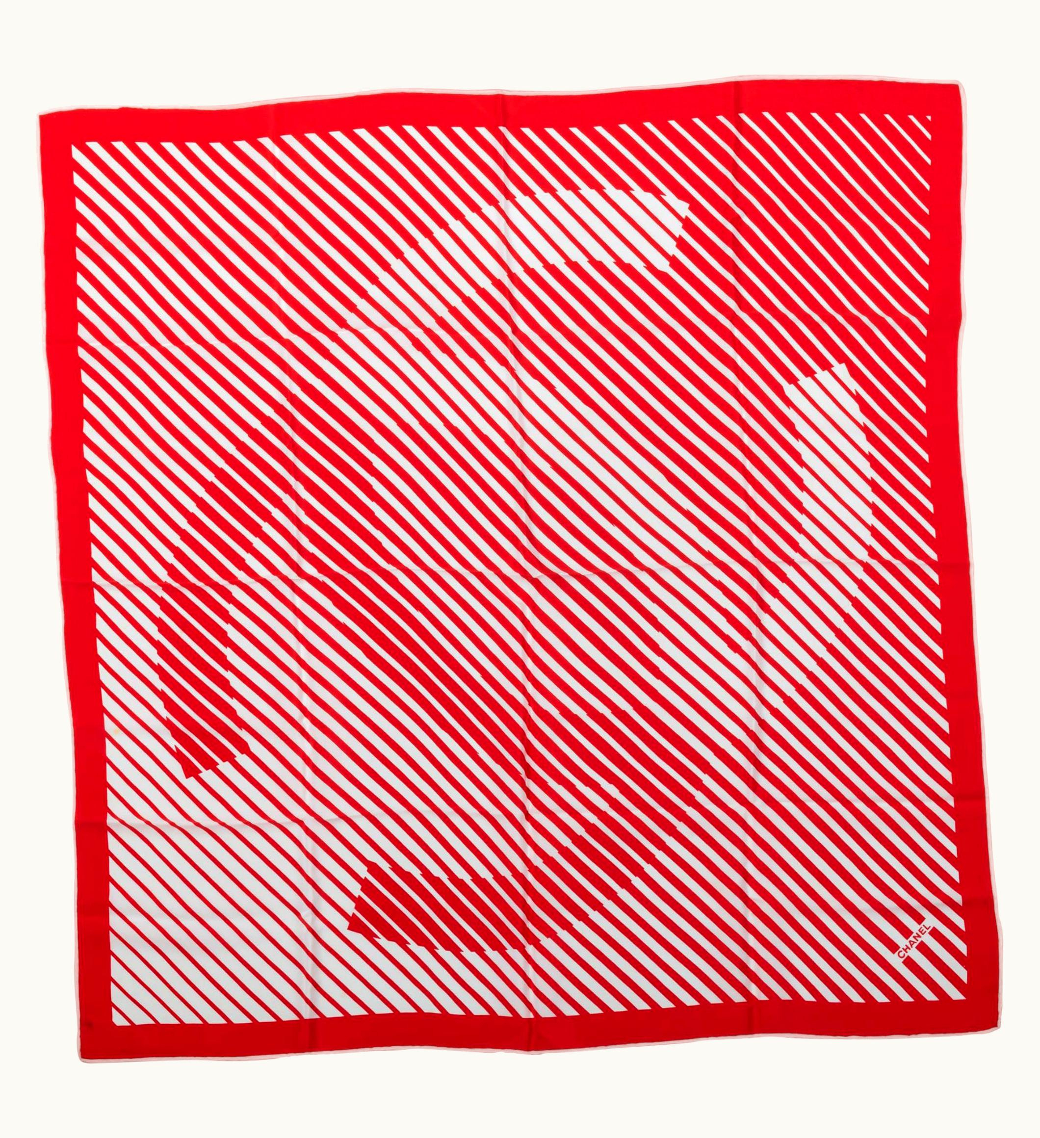 Chanel Chanel Red & White Logo Silk Scarf