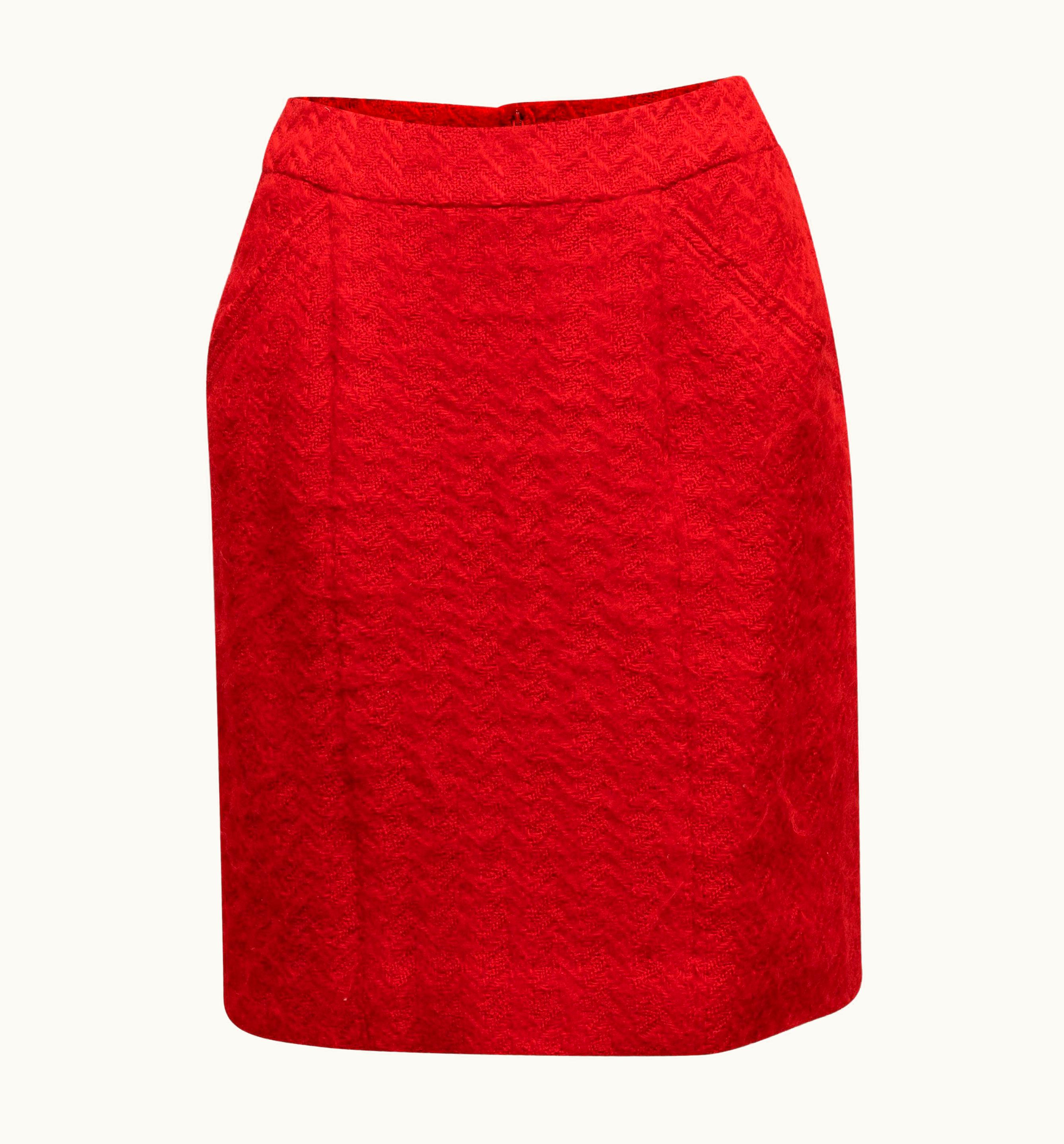 Chanel Chanel Red Boutique Wool Herringbone Skirt