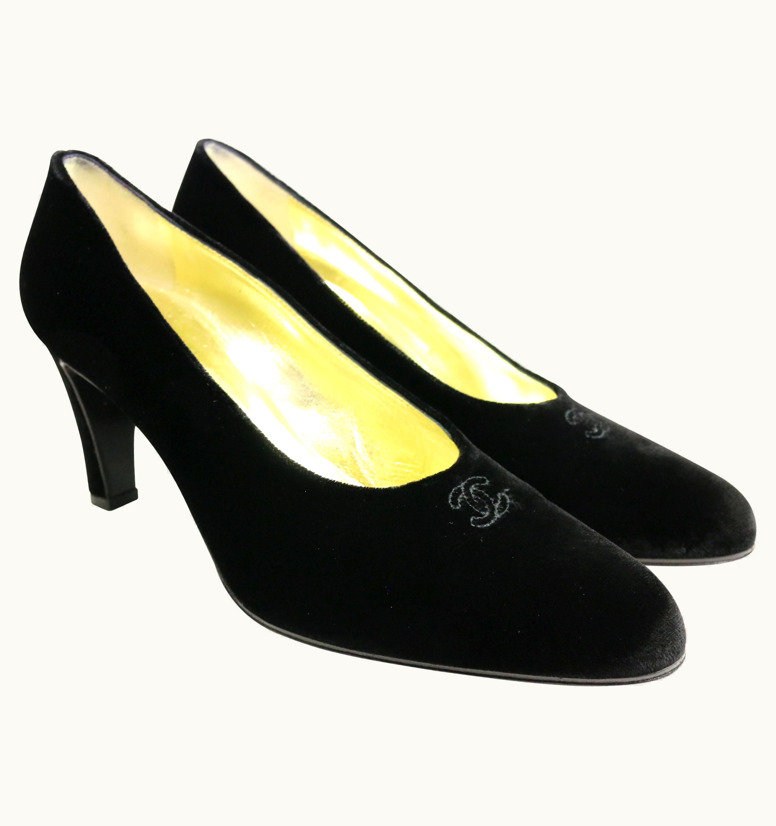 Chanel Vintage 90s Chanel Black Velvet Pumps