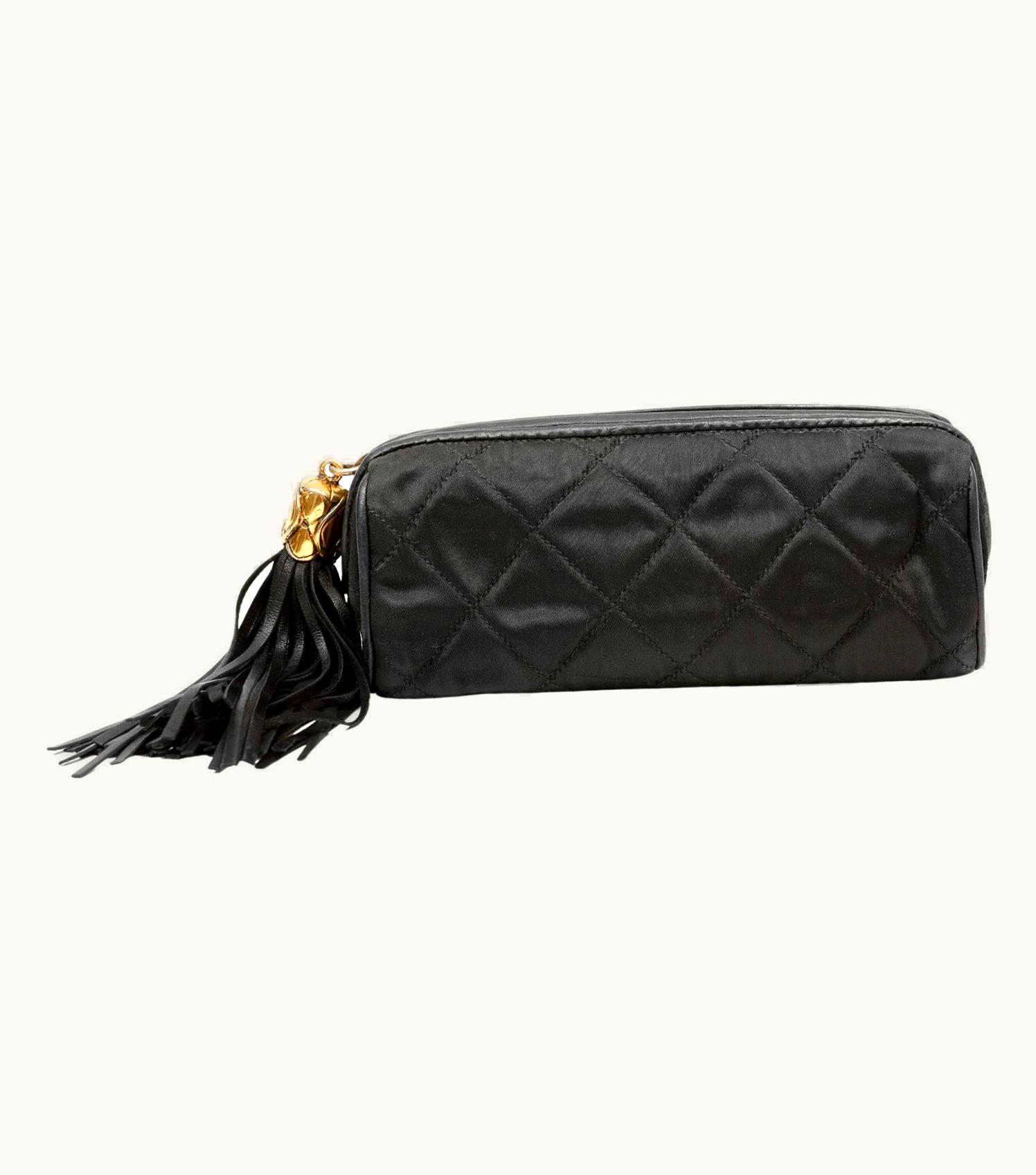 Chanel Chanel Vintage Black Satin Tasseled Pouch