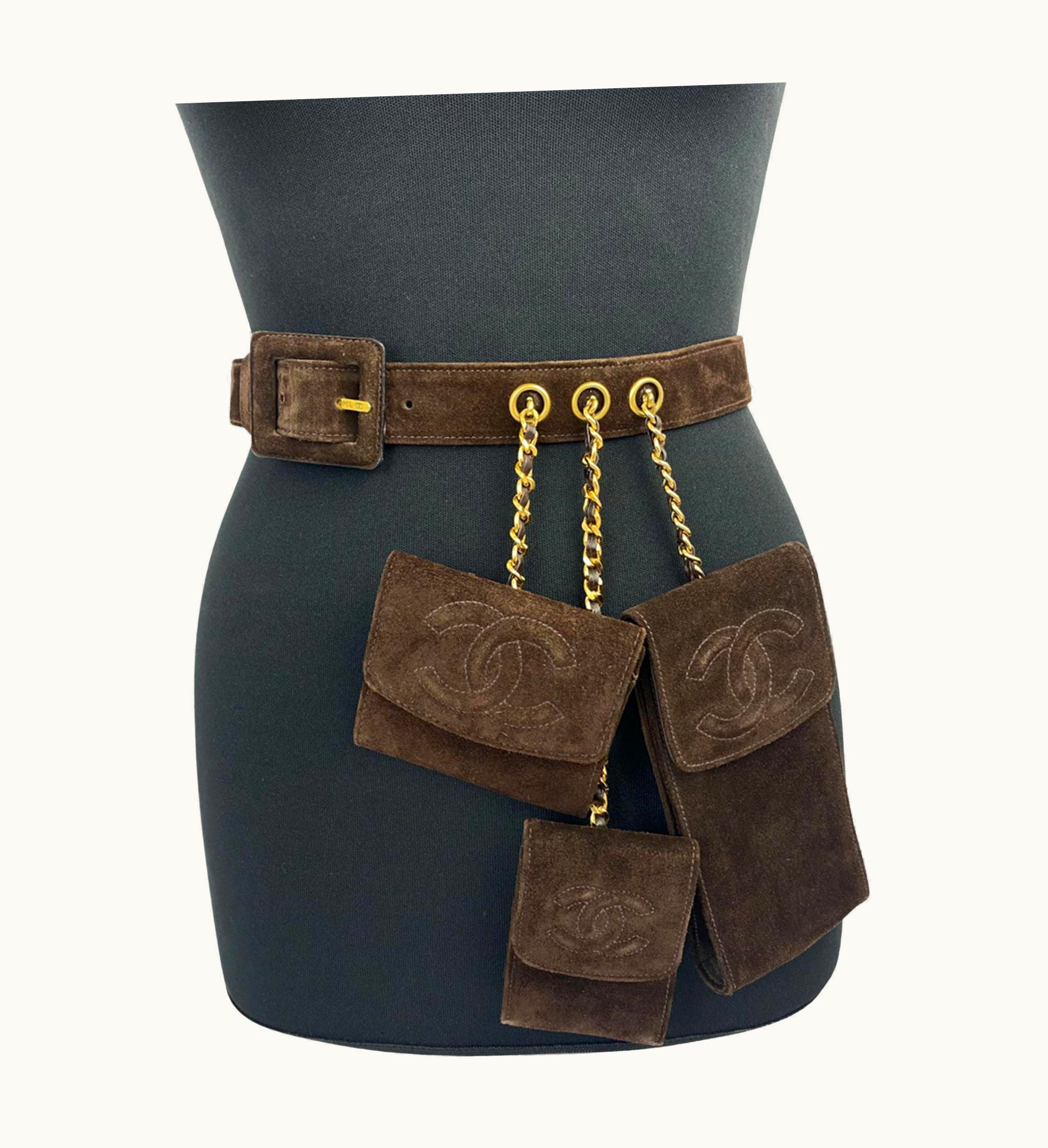 Chanel Vintage Chanel Brown Suede Hip Belt With Pouches
