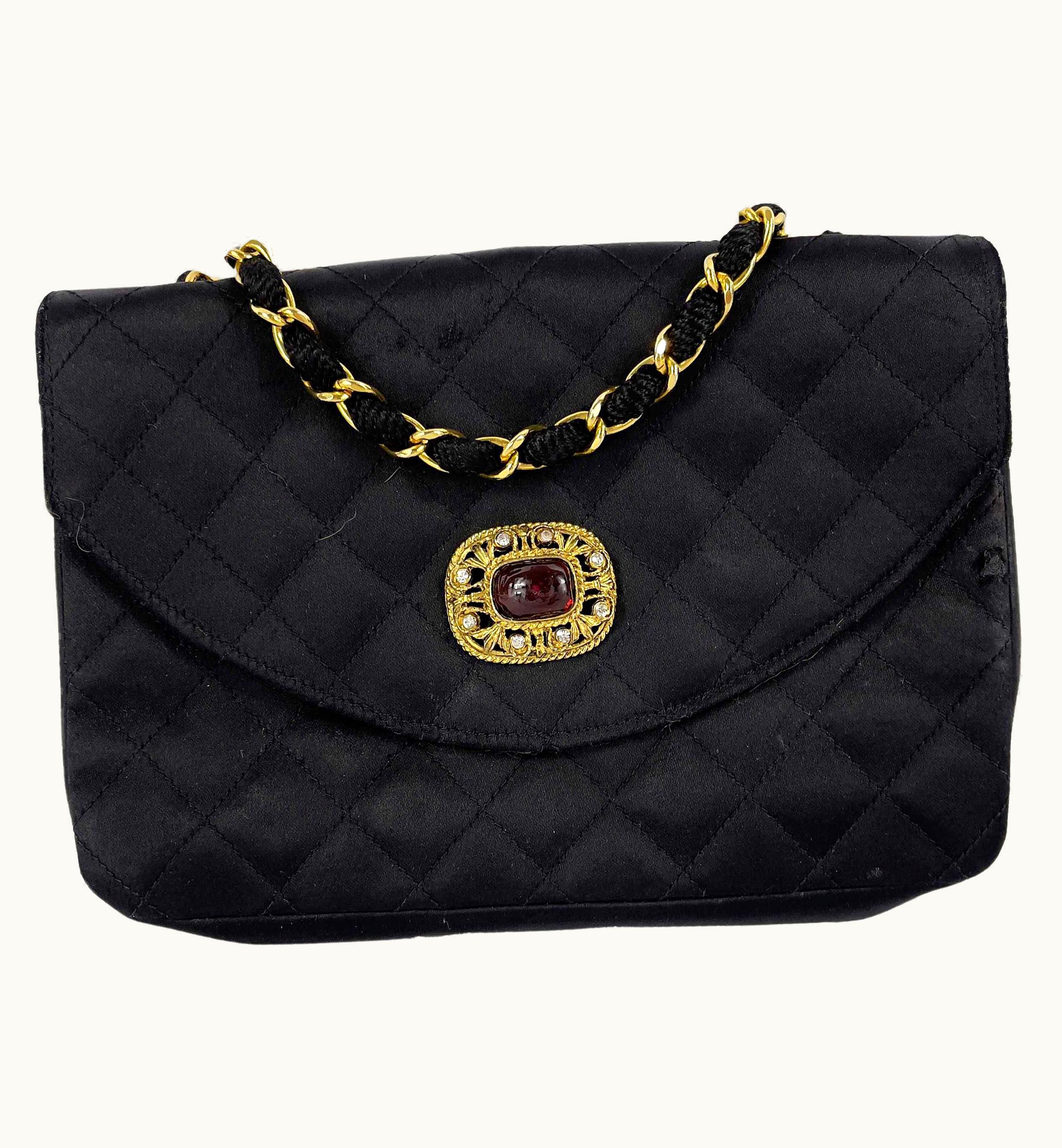 Chanel Chanel -1980' Vintage Gripoix Satin Bag Black, Gold-Tone Crossbody