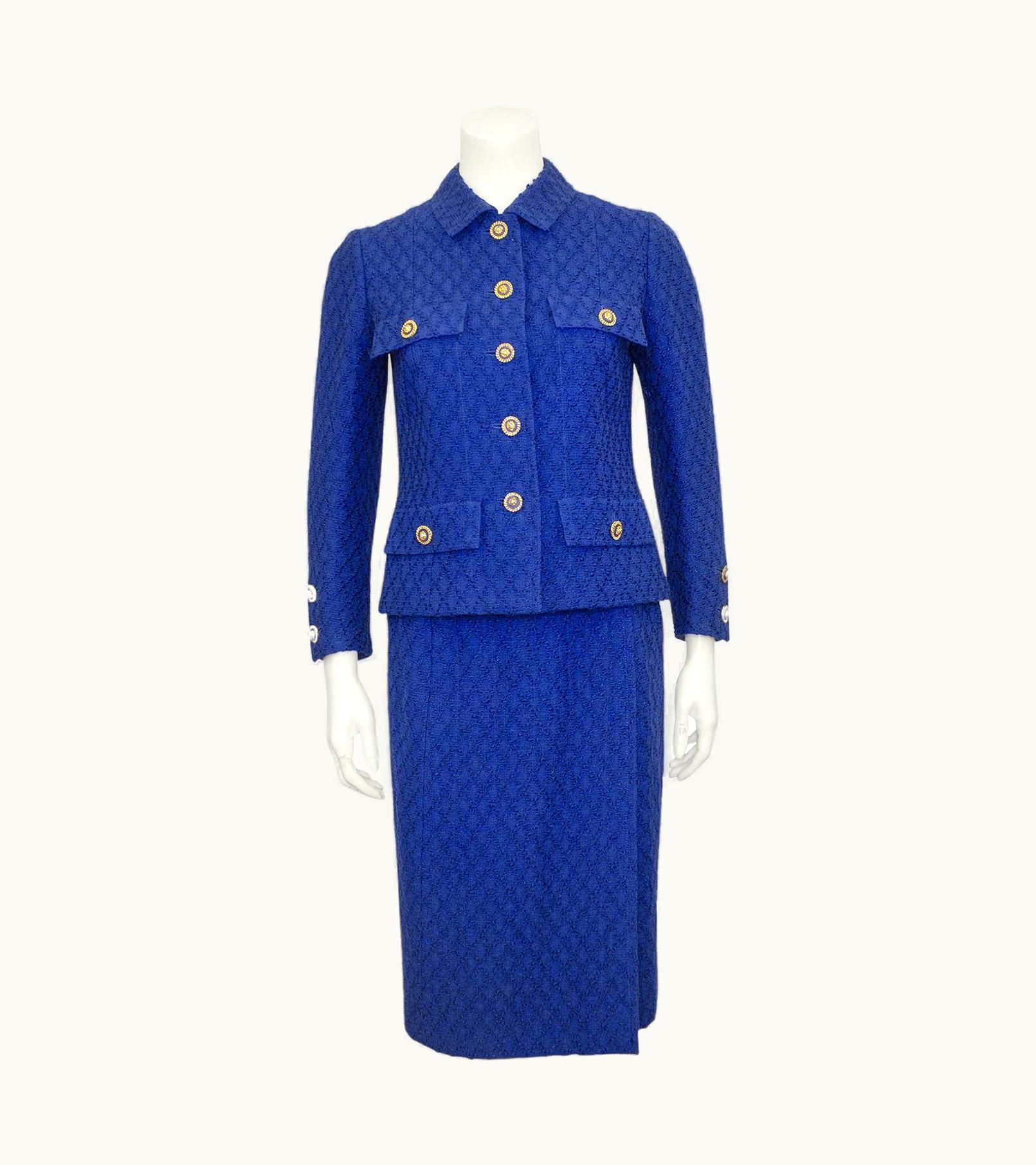 Chanel 1980' Chanel Haute Couture Royal Blue Skirt Suit