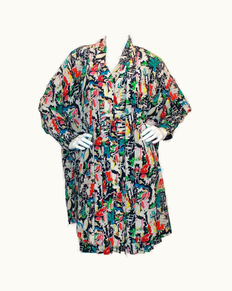 Chanel Chanel Multi-color Silk Printed Dress & Coat Set - 42 - Circa 1980'