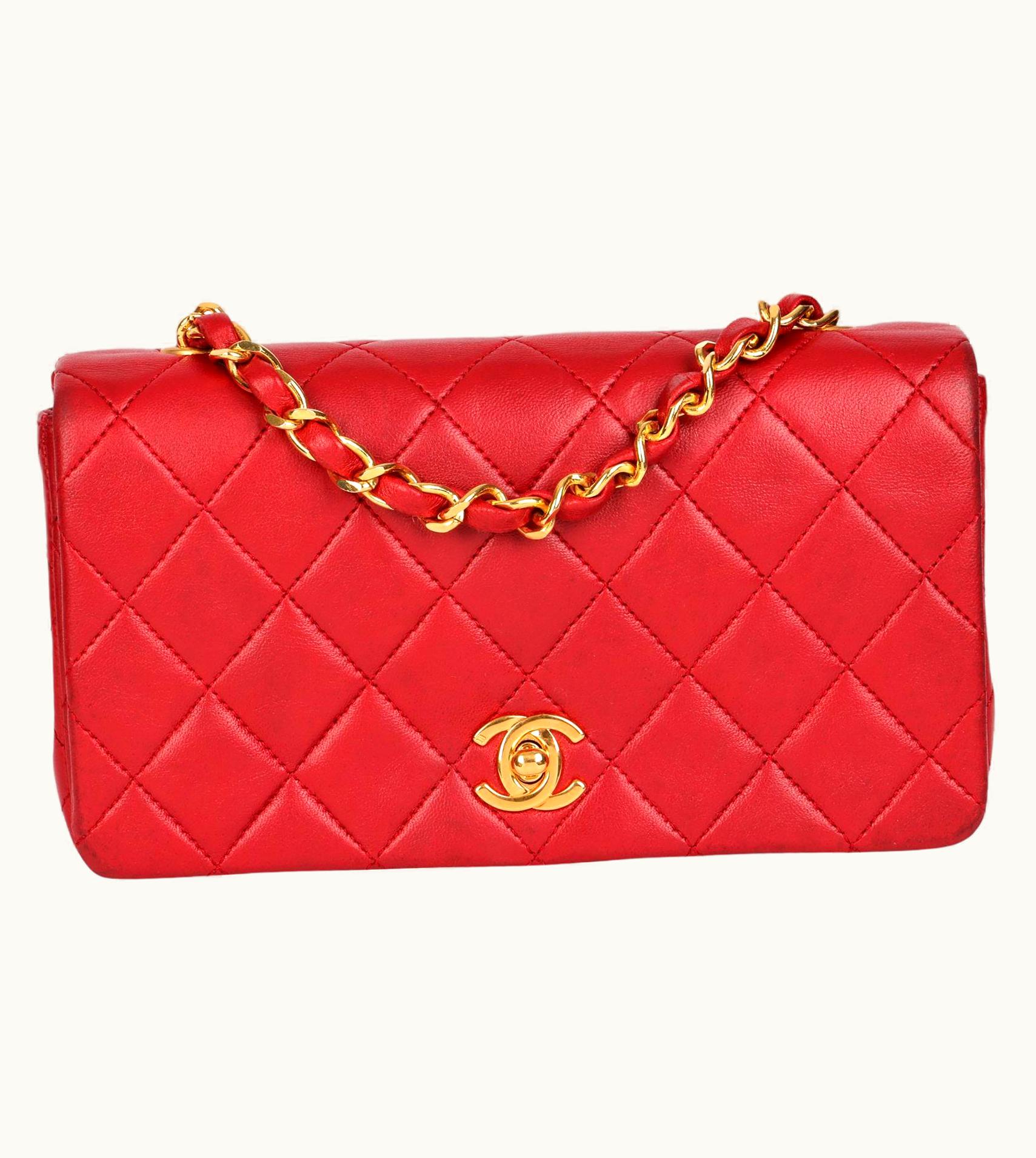 Chanel Chanel Red Quilted Lambskin Vintage Mini Full Flap Bag