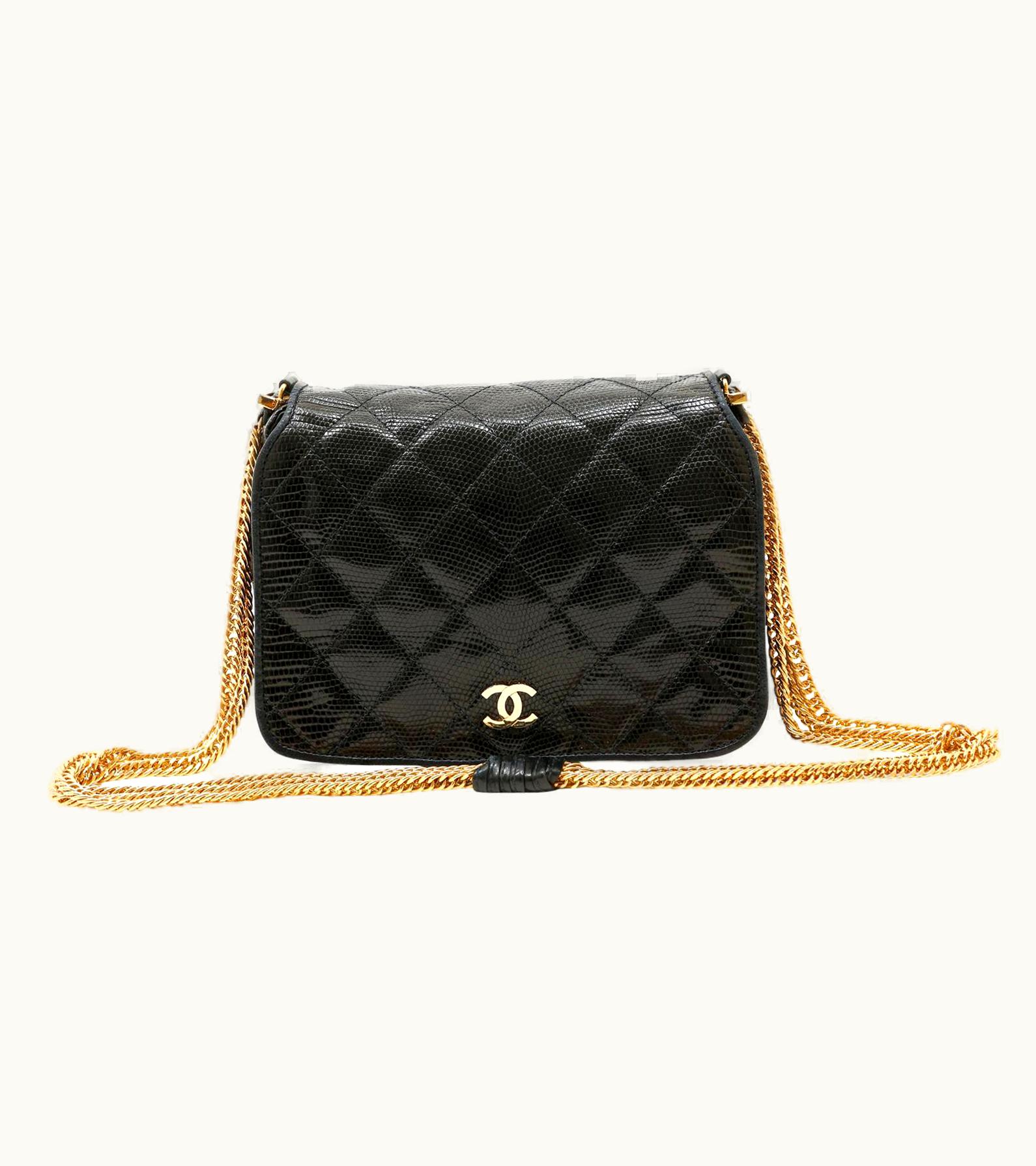 Chanel Chanel Navy Blue Lizard Flap Triple Chain Bag