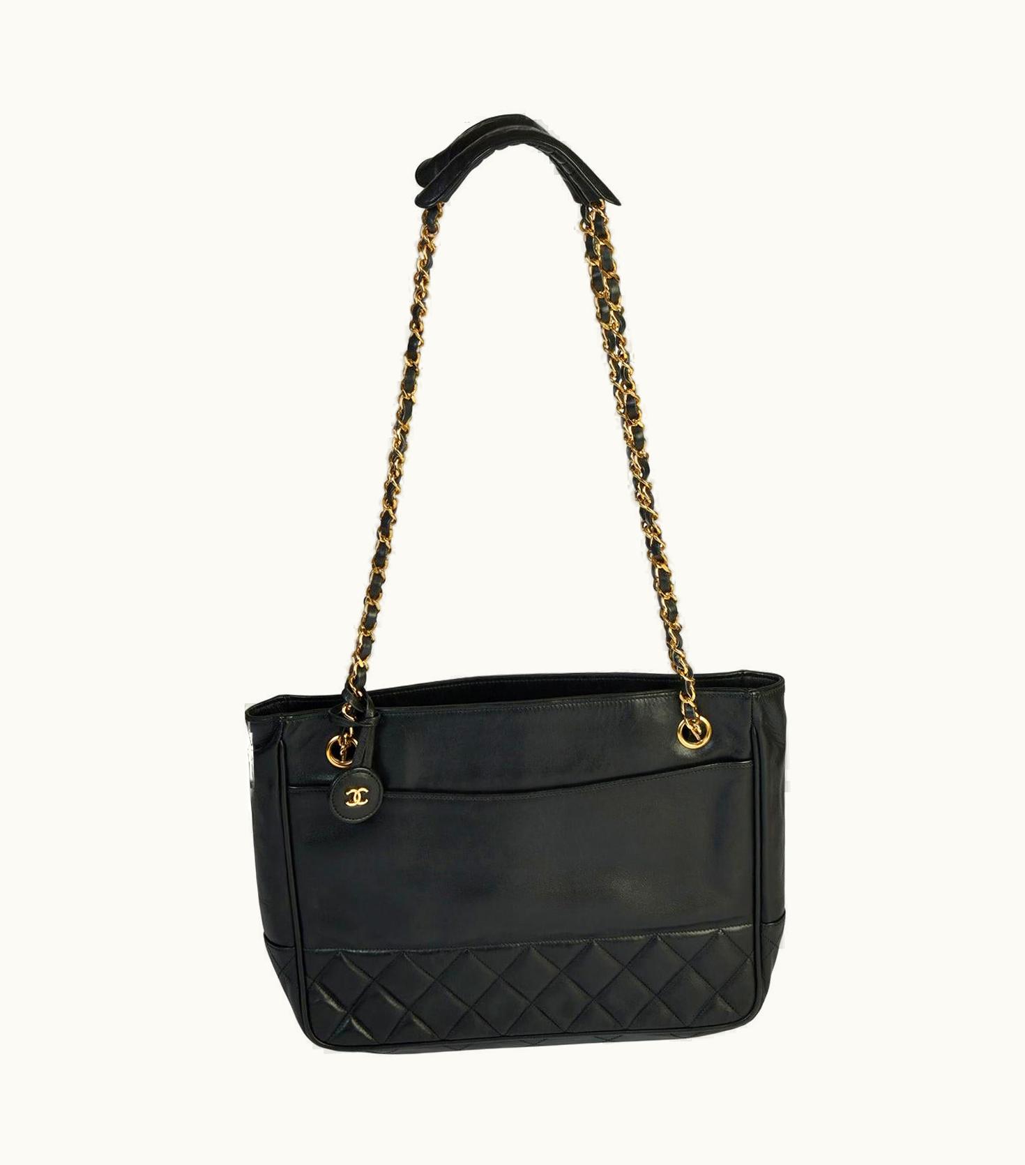 Chanel Chanel 80s Black Vintage Leather Shoulder Chain Bag