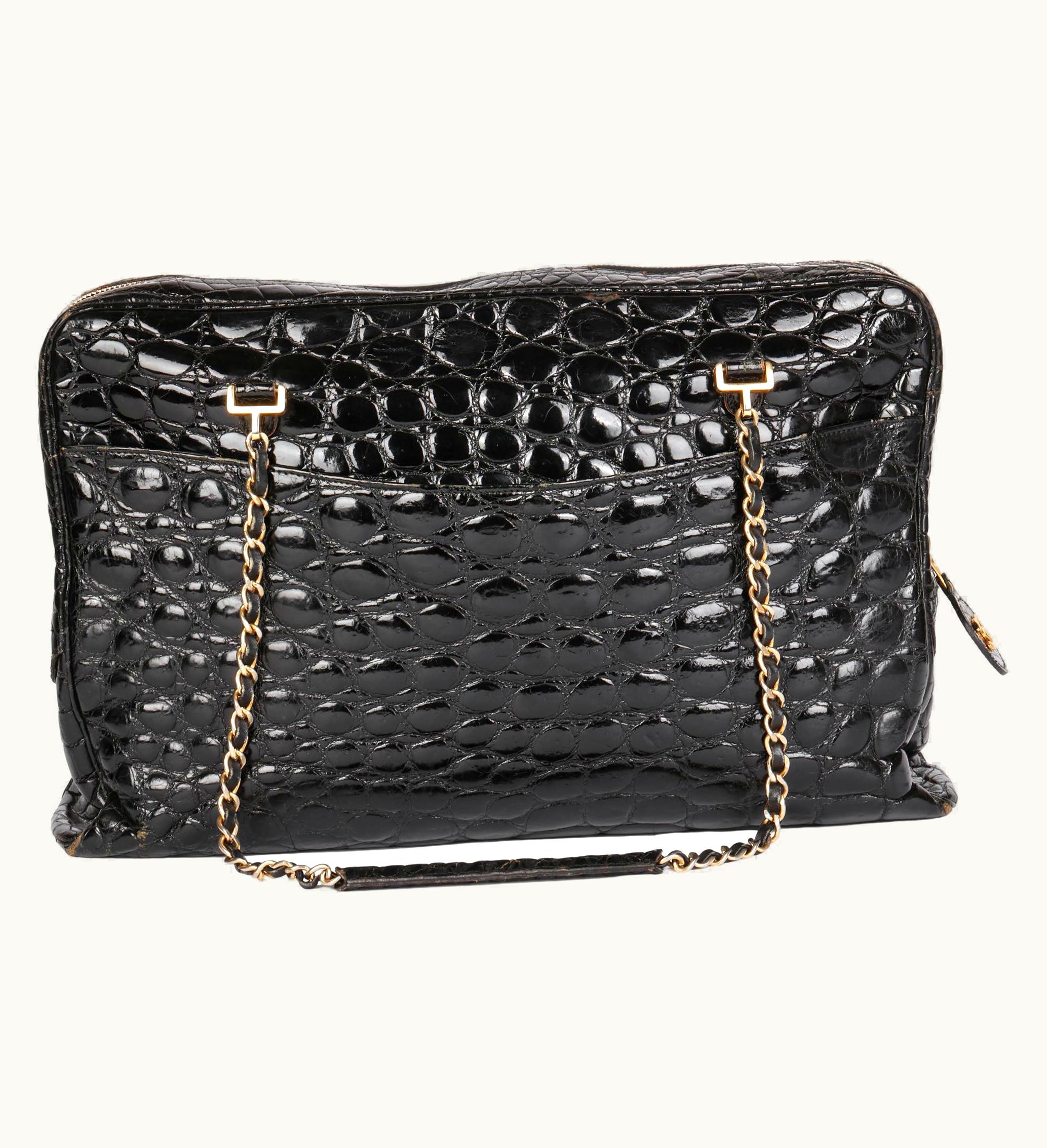 Chanel Chanel Black Shiny Crocodile Leather Vintage Camera Bag