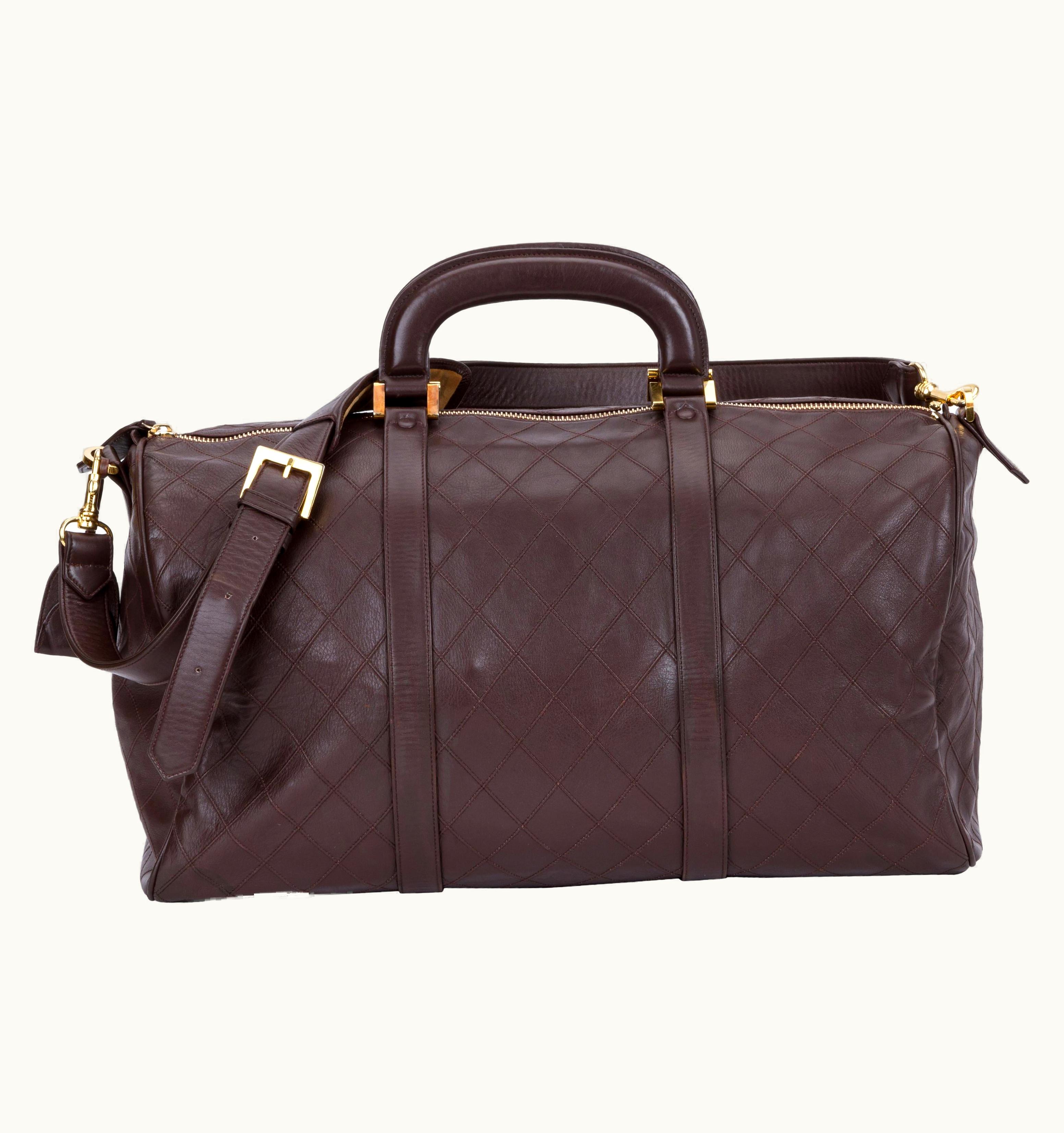 Chanel Chanel Vintage Brown Diamond Quilted Duffle Bag, 1980s