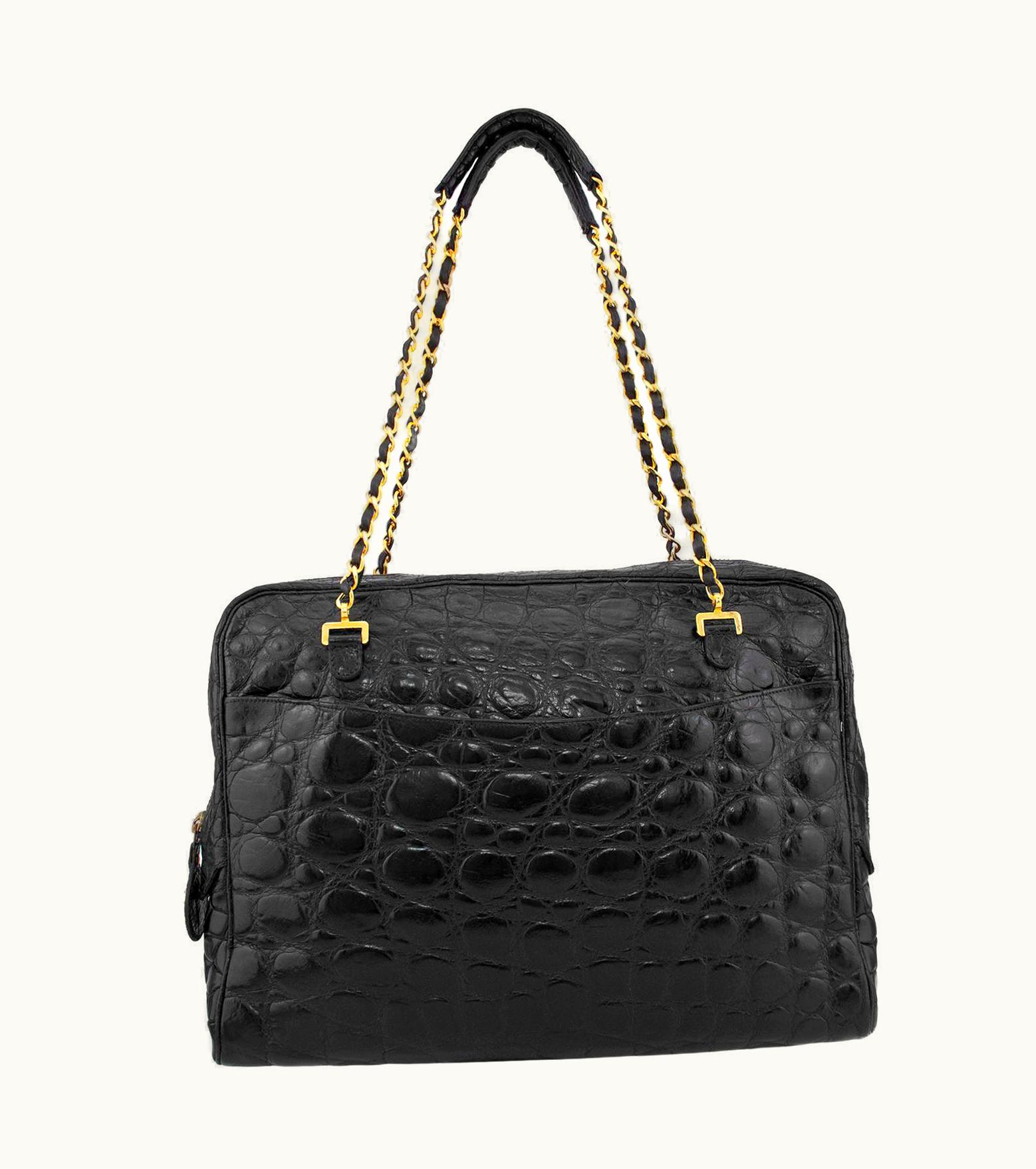 Chanel 1980s Chanel Black Alligator Shoulder Bag Us Shipping Only