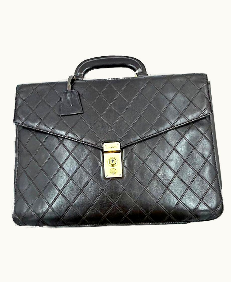 Chanel Chanel Vintage Briefcase In Brown Quilted Lamb Leather