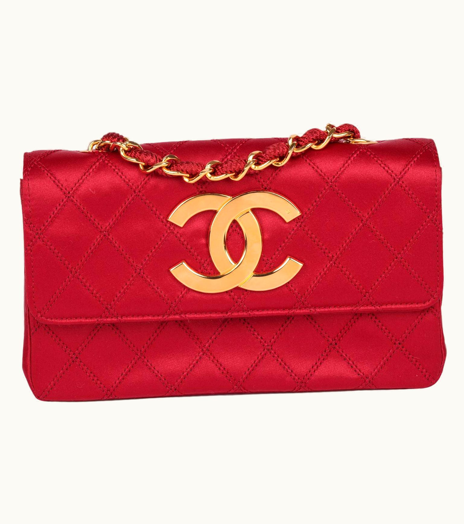 Chanel Chanel Red Quilted Satin Vintage Xl Rectangular Mini Flap Bag