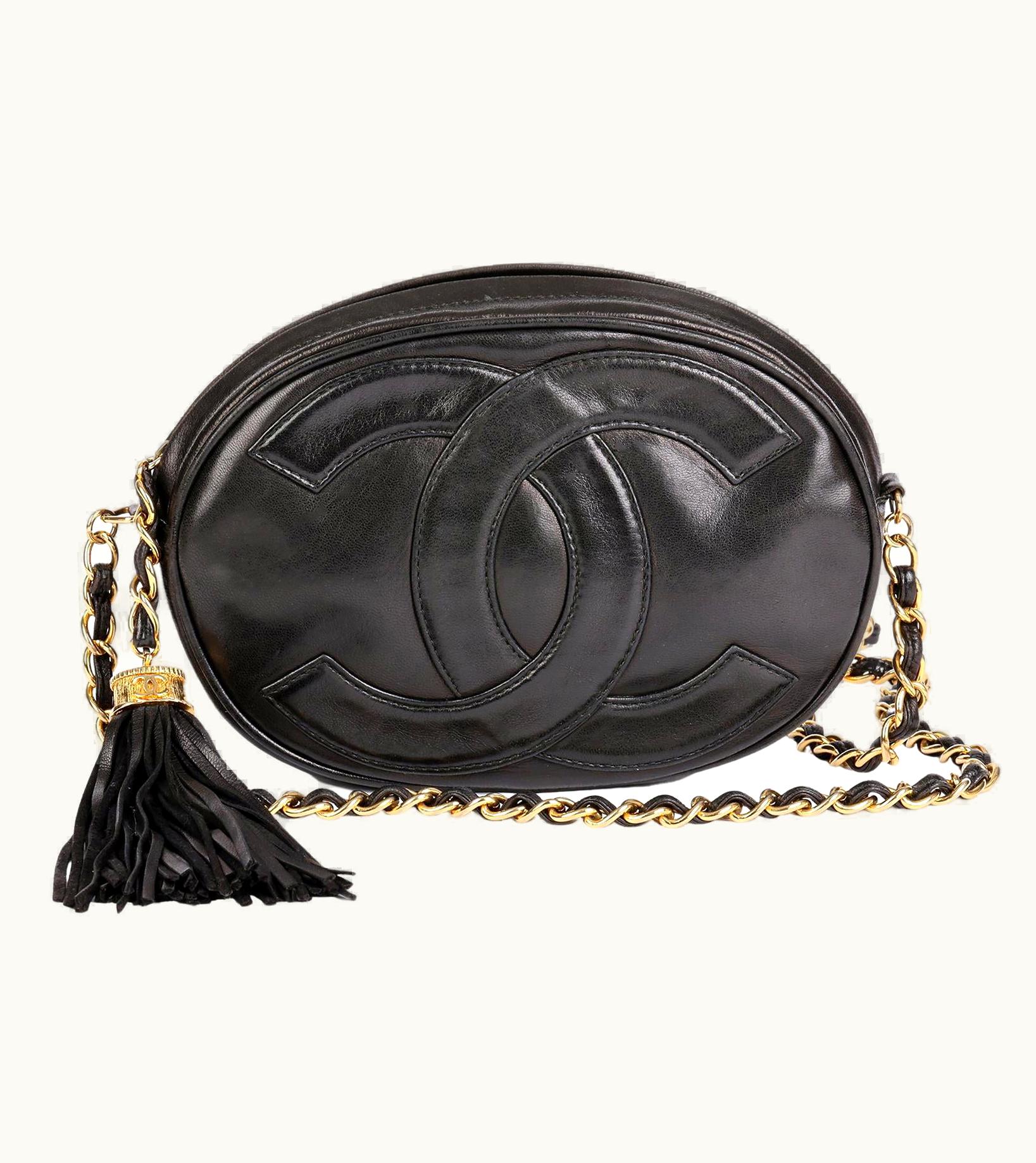 Chanel Chanel Black Lambskin Leather Vintage Round Fringe Timeless Shoulder Bag