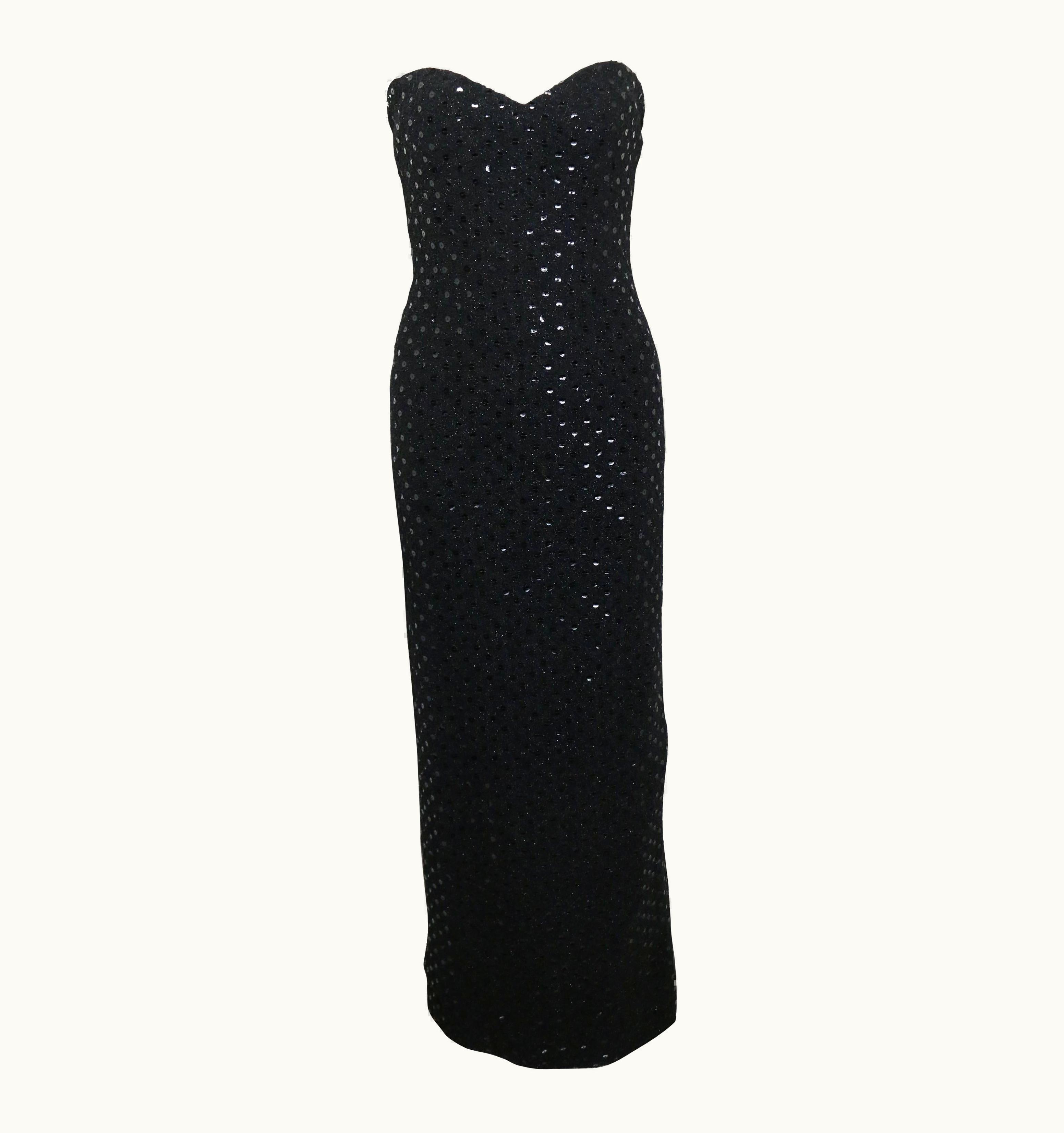 Chanel Chanel Black Tweed With Black Sequins Long Tube Evening Dress