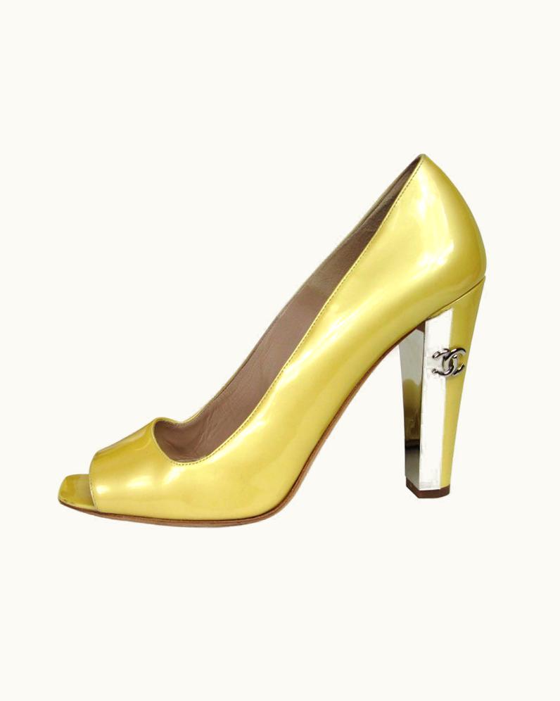 Chanel Chanel Patent Leather Open Toe Shoe With Cc Logo