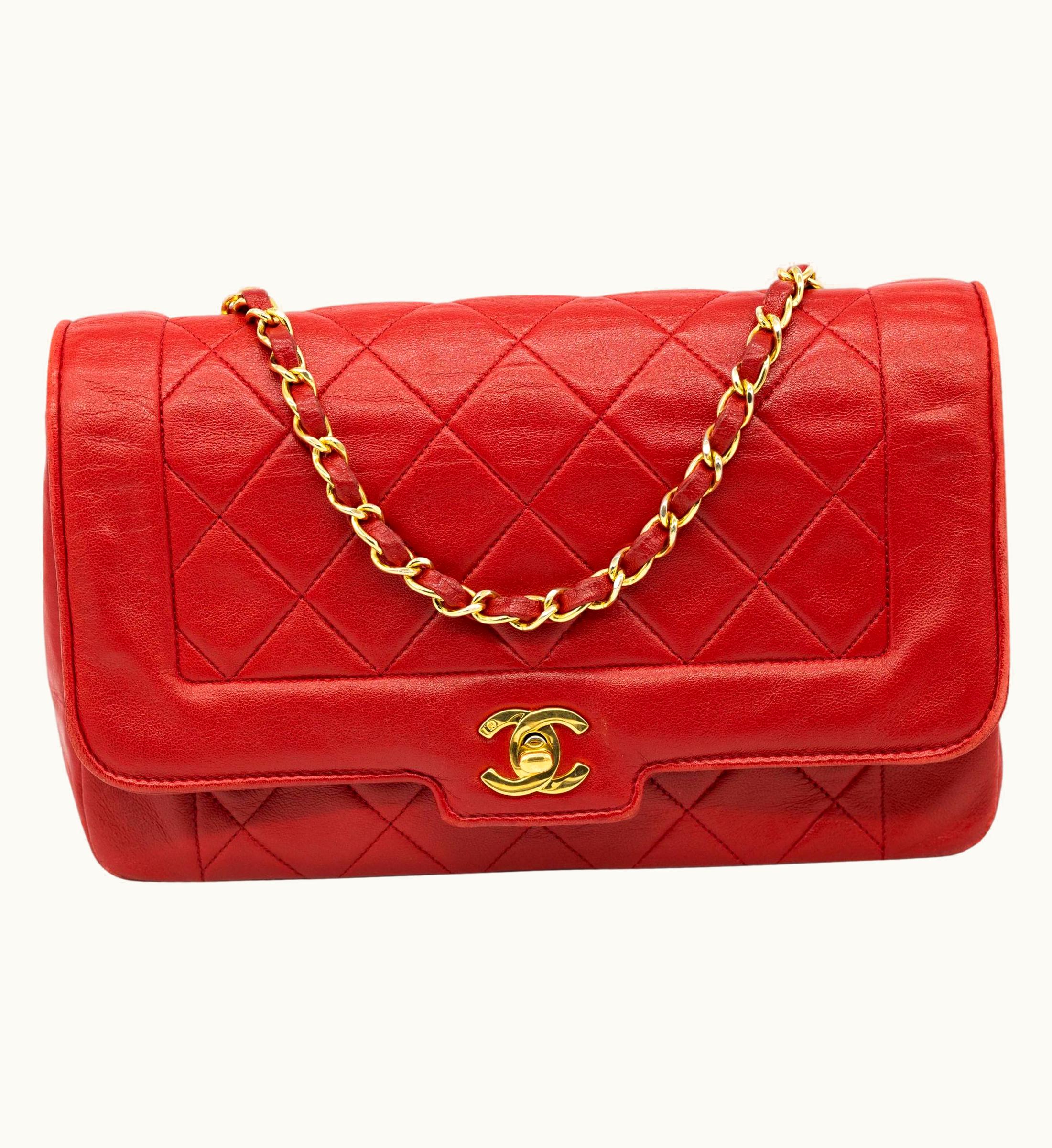 Chanel Chanel Diana Quilted Red Lambskin Flap Mademoiselle Chain Shoulder Bag
