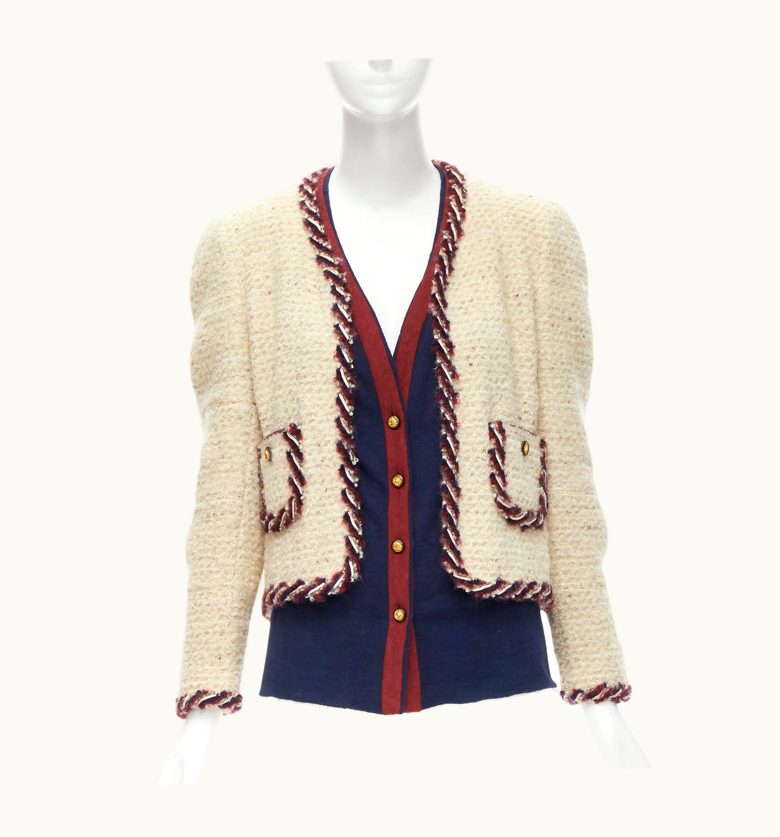 Chanel Chanel Haute Couture Ecru Boucle Tweed Oval Pocket Nautical 2 Piece Jacket