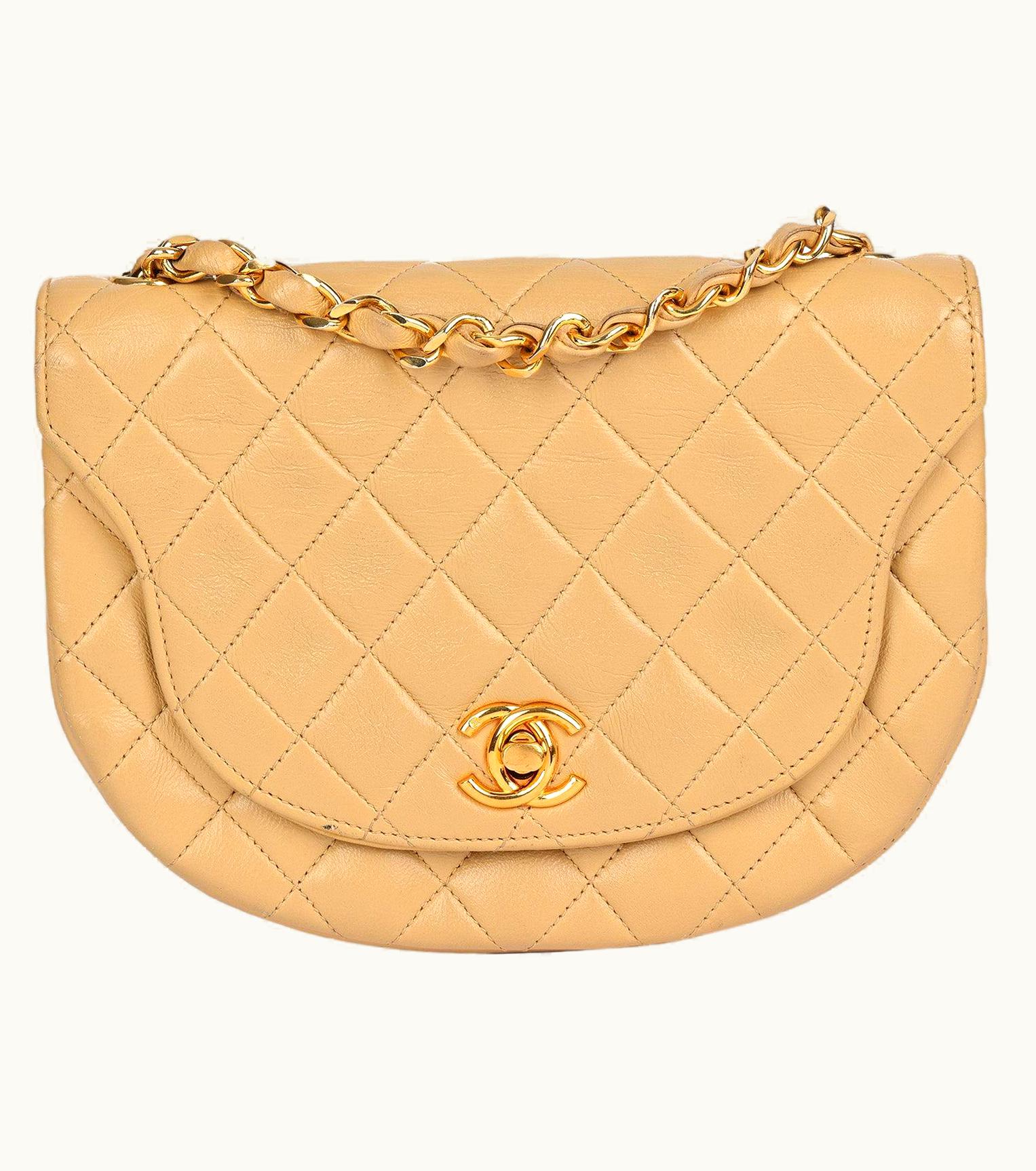 Chanel Chanel Beige Quilted Lambskin Vintage Half Moon Mini Flap Bag