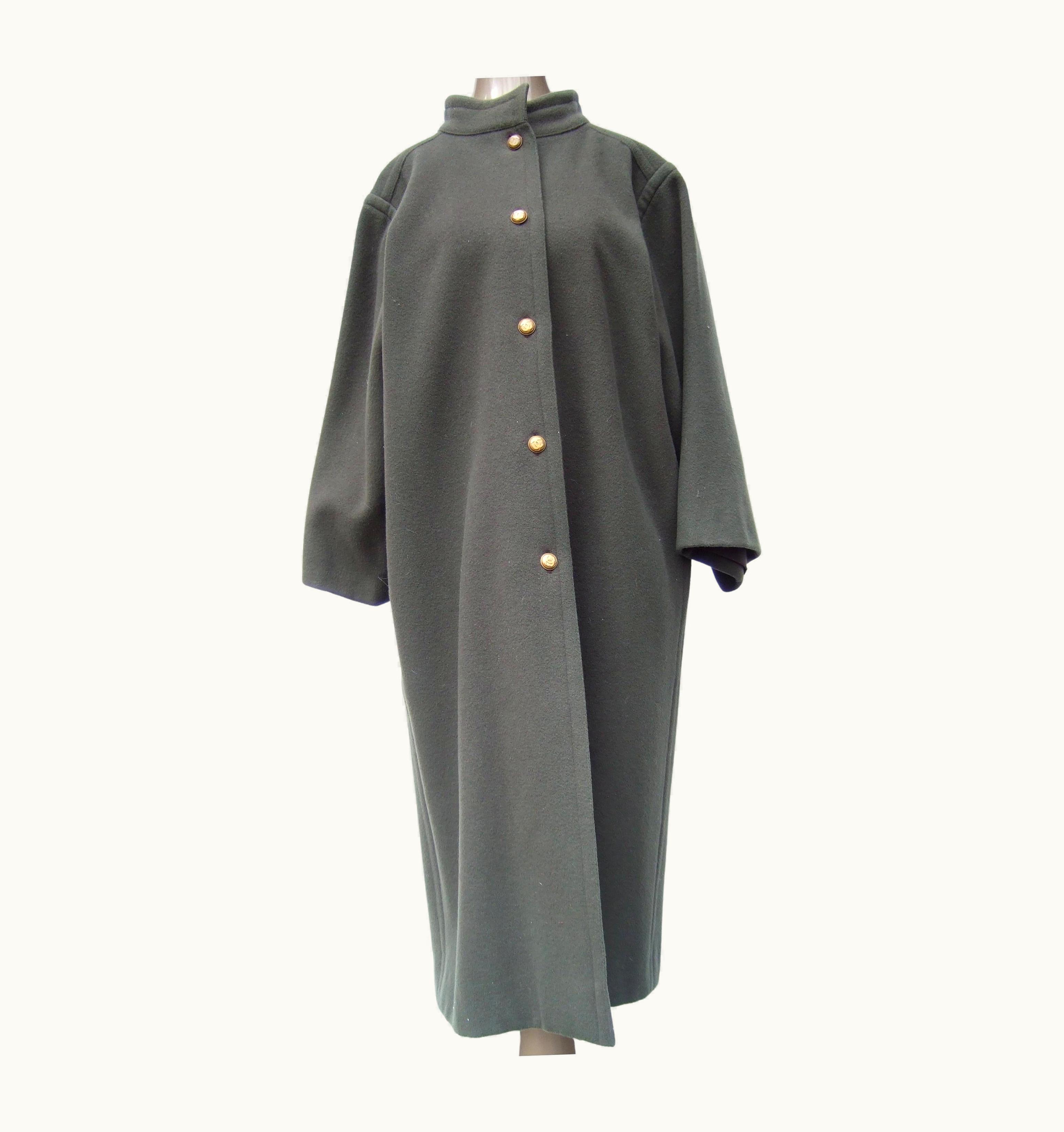 Chanel Chanel Creations Muted Gray - Green Wool Coat With C.c. Buttons C 1980s