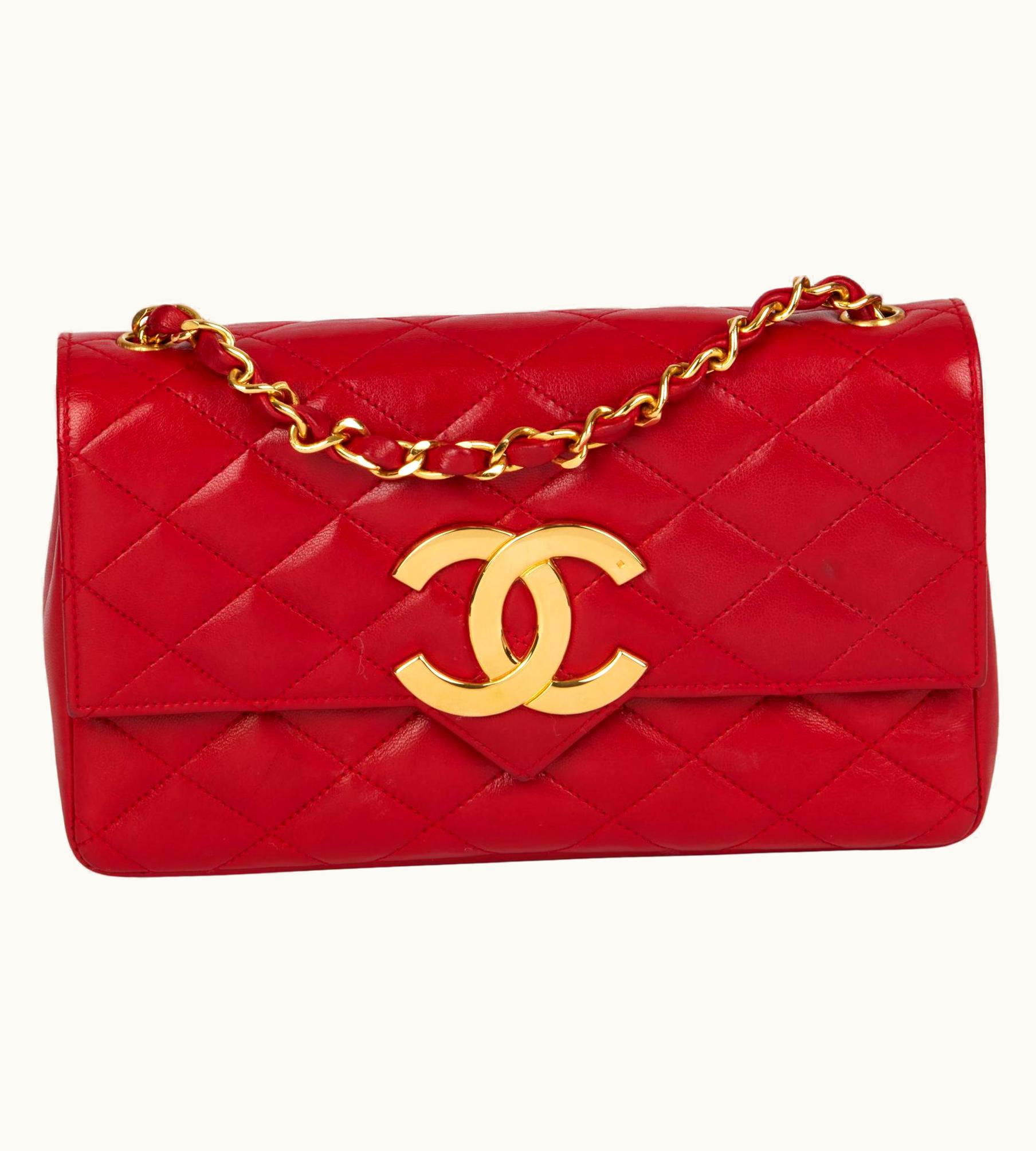 Chanel Chanel Red Quilted Lambskin Vintage Xl Small Classic Single Flap Bag
