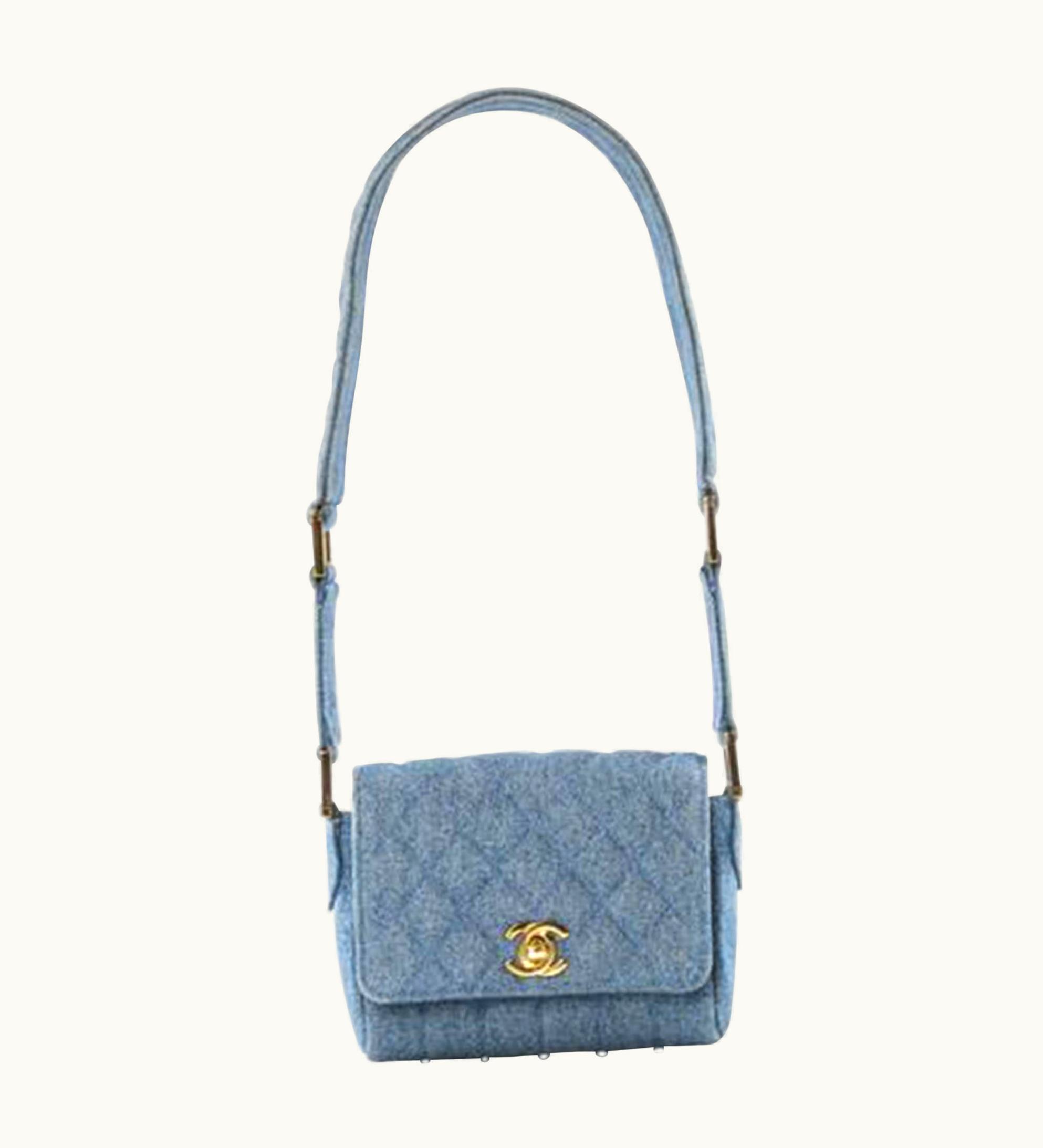 Chanel Chanel Minaudière Classic Flap 90s Vintage Runway Micro Mini Jean Blue Denim Bag